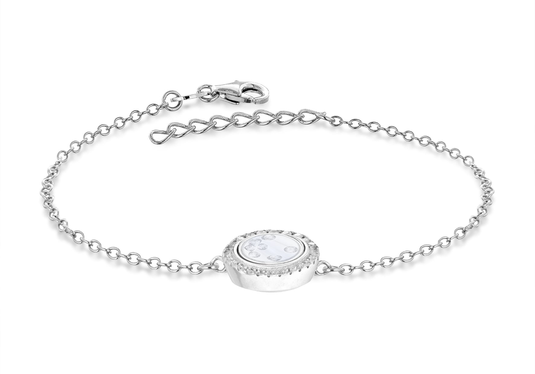 Sterling Silver Rhodium Plated Floating Zirconia Stones Round Bracelet 19m/7.5"9