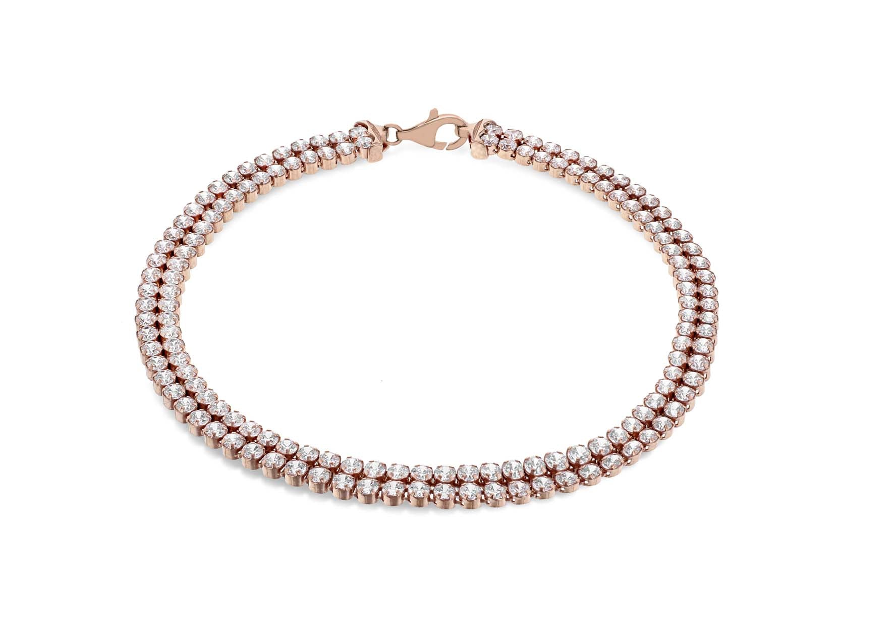 Sterling Silver Rose Gold Plated Double Row Zirconia Tennis Bracelet 19m/7.5"9