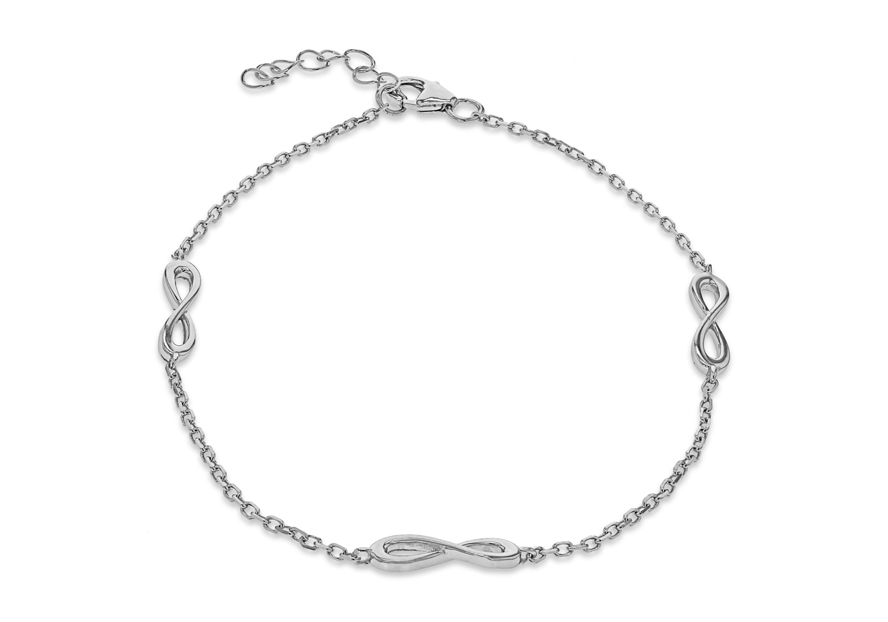 Sterling Silver Rhodium Plated Three 16.7mm x 3.9mm 'Figure 8' Adjustable Bracelet 15m/6"-18m/7"9