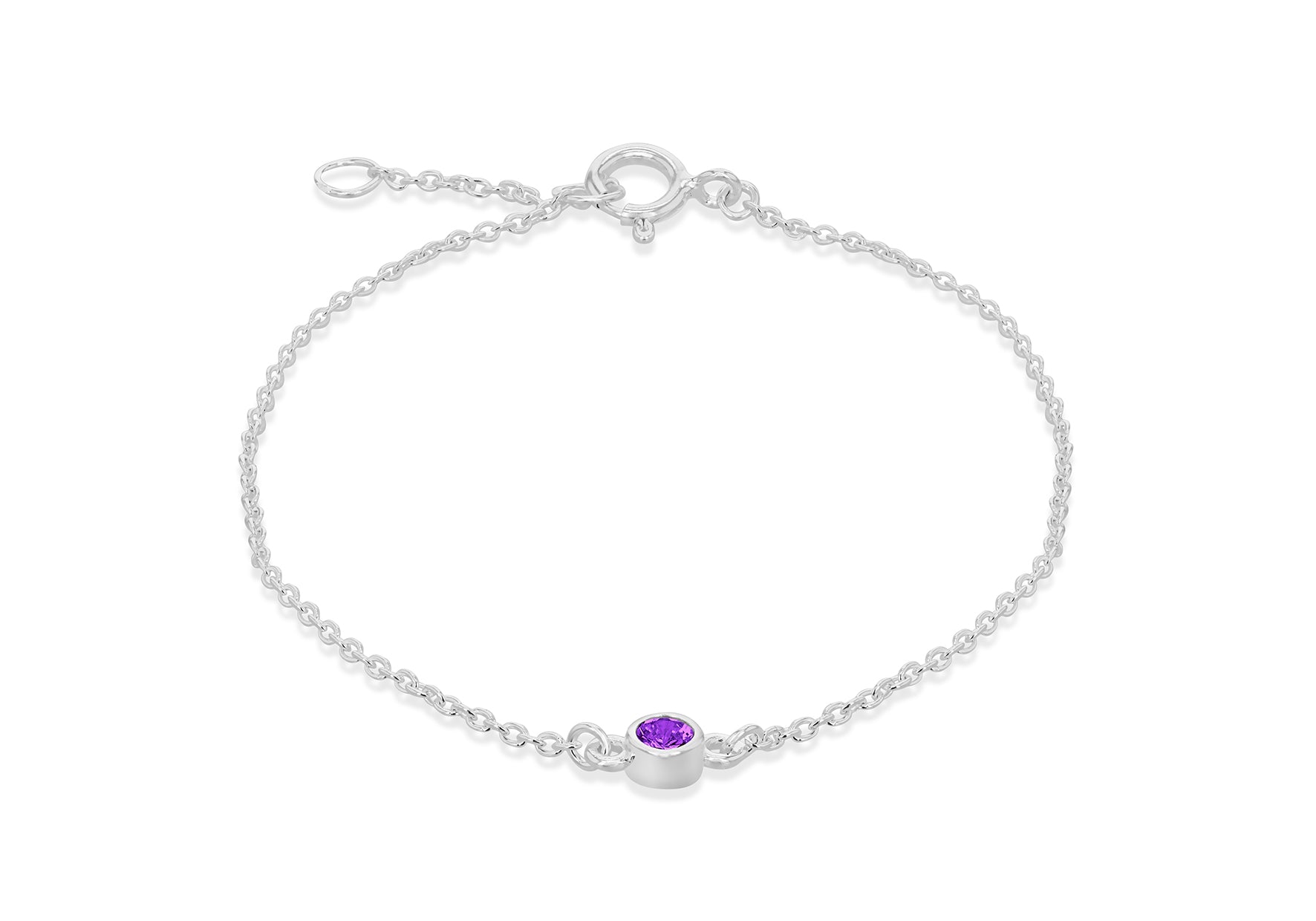 Sterling Silver Purple 3mm Zirconia February Birthstone Adjustable Bracelet 16m/6.25"-18m/7"9