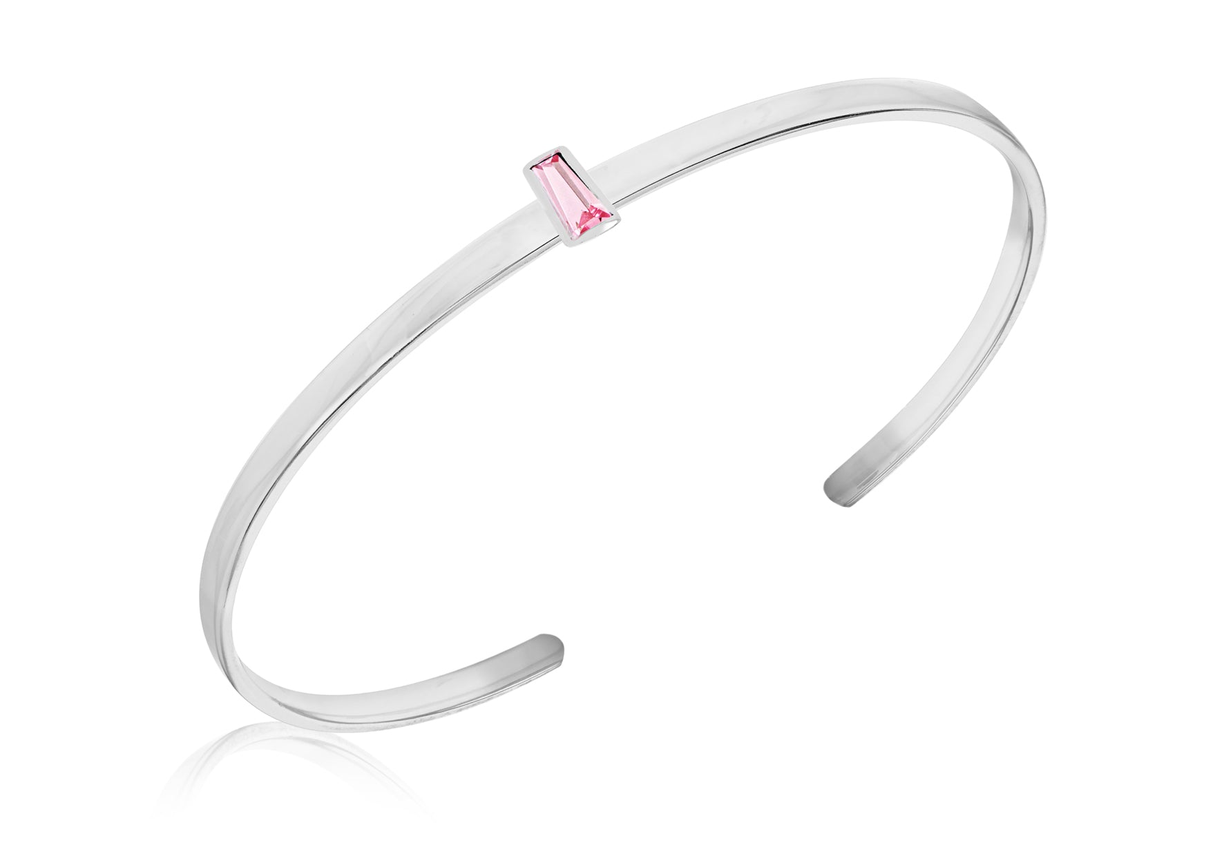 Sterling Silver Pink Tapered Baguette Cut Zirconia uff Bangle