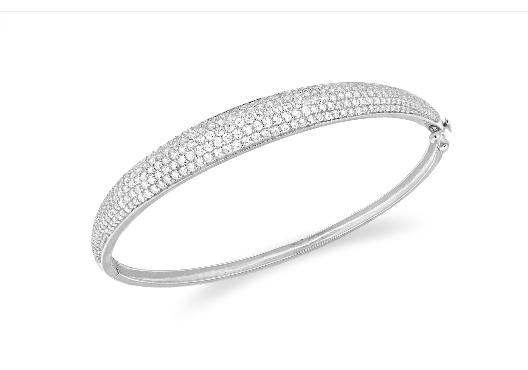 Sterling Silver Rhodium Plated Zirconia Pave Set Bangle