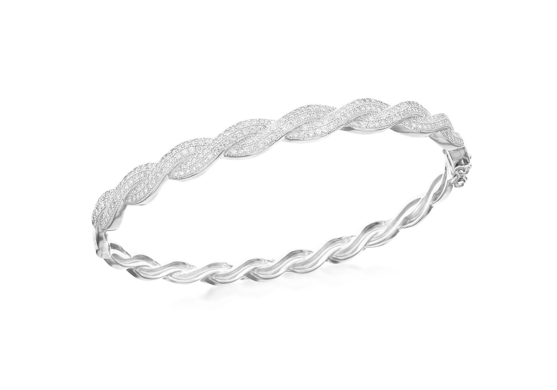 Sterling Silver Rhodium Plated Zirconia Twisted Bangle