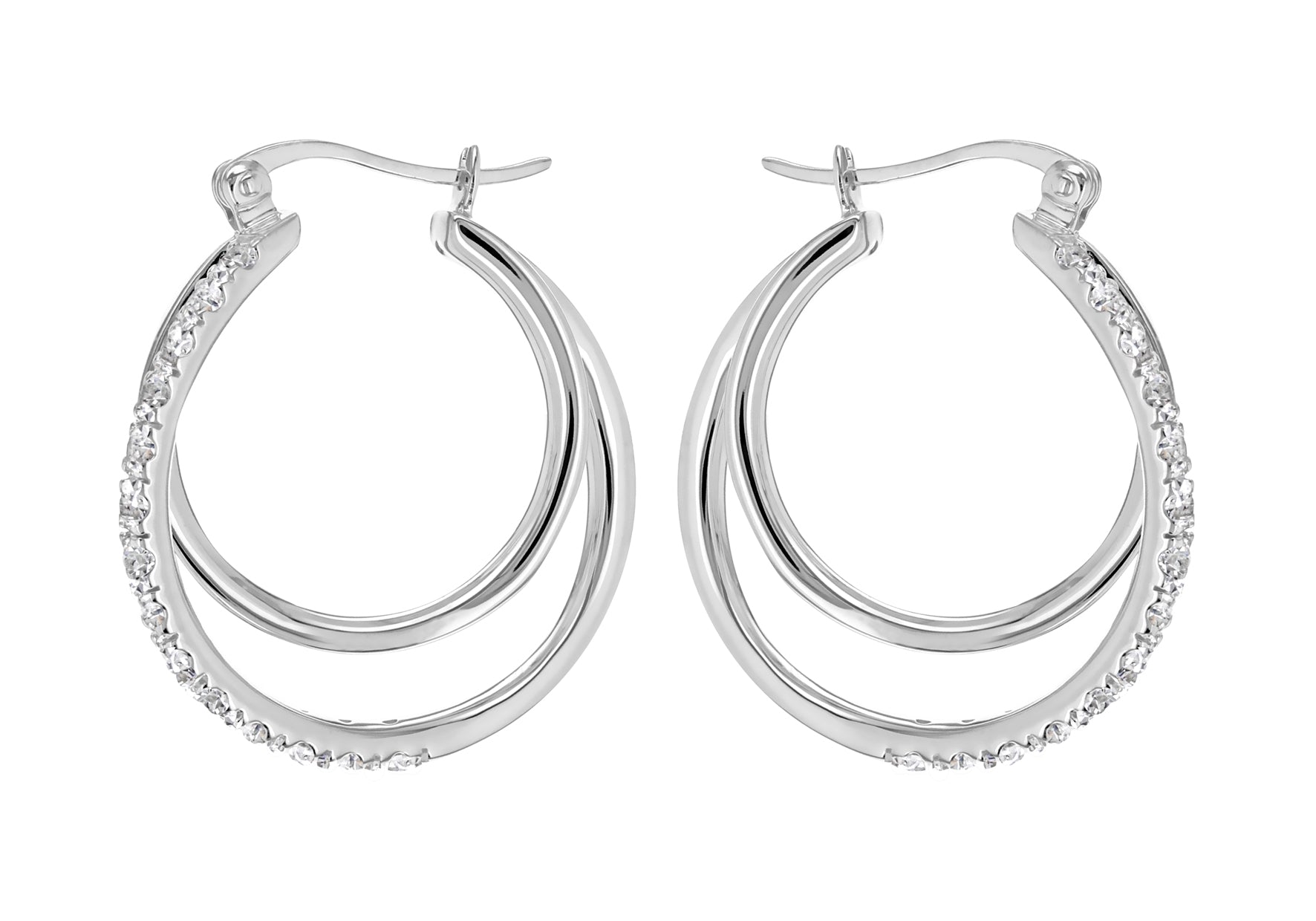 Sterling Silver Zirconia Double Hoop Creole Earrings