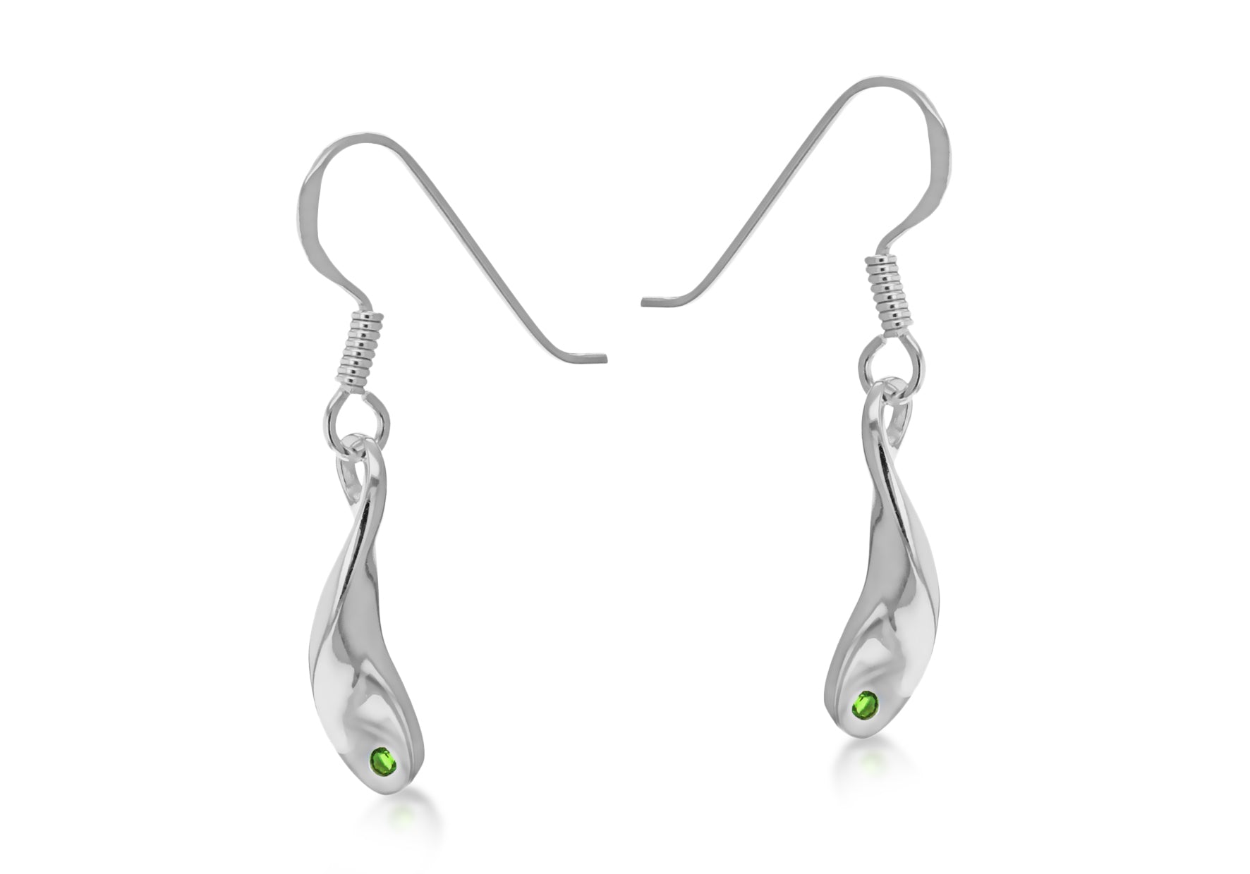 Sterling Silver Green Crystal Half Twist Drop Earrings