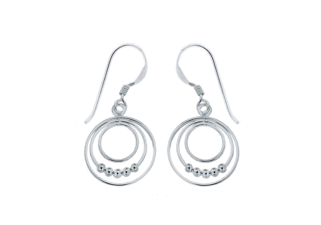 Sterling Silver Tri-Circle & Ball Drop Earrings