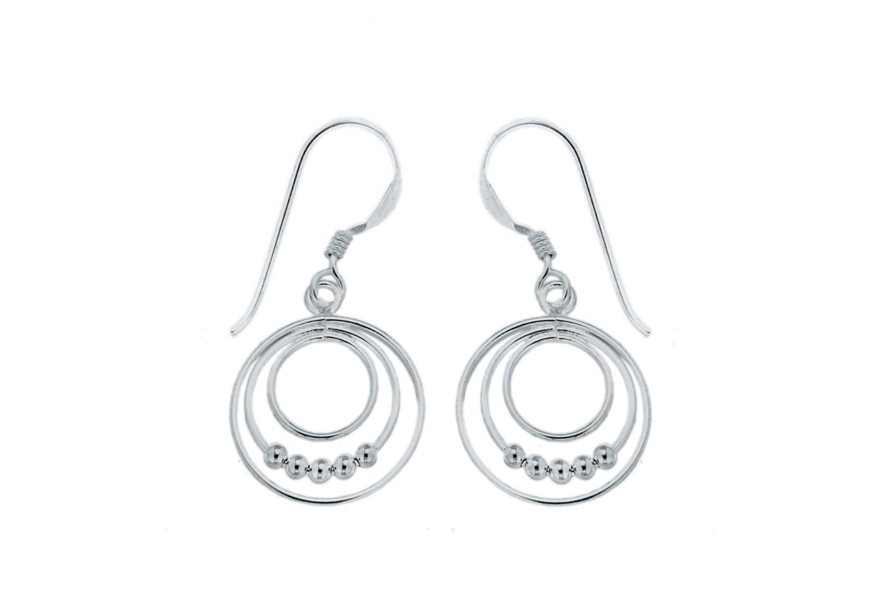 Sterling Silver Tri-Circle & Ball Drop Earrings
