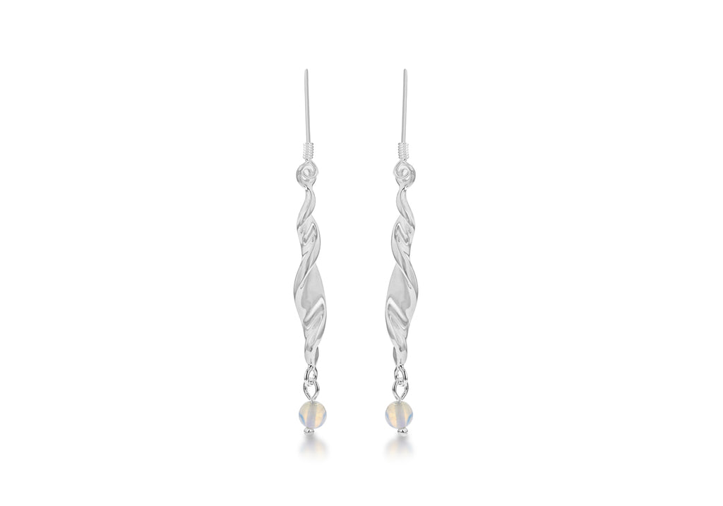 Sterling Silver Twisted White Bead Drop Earrings