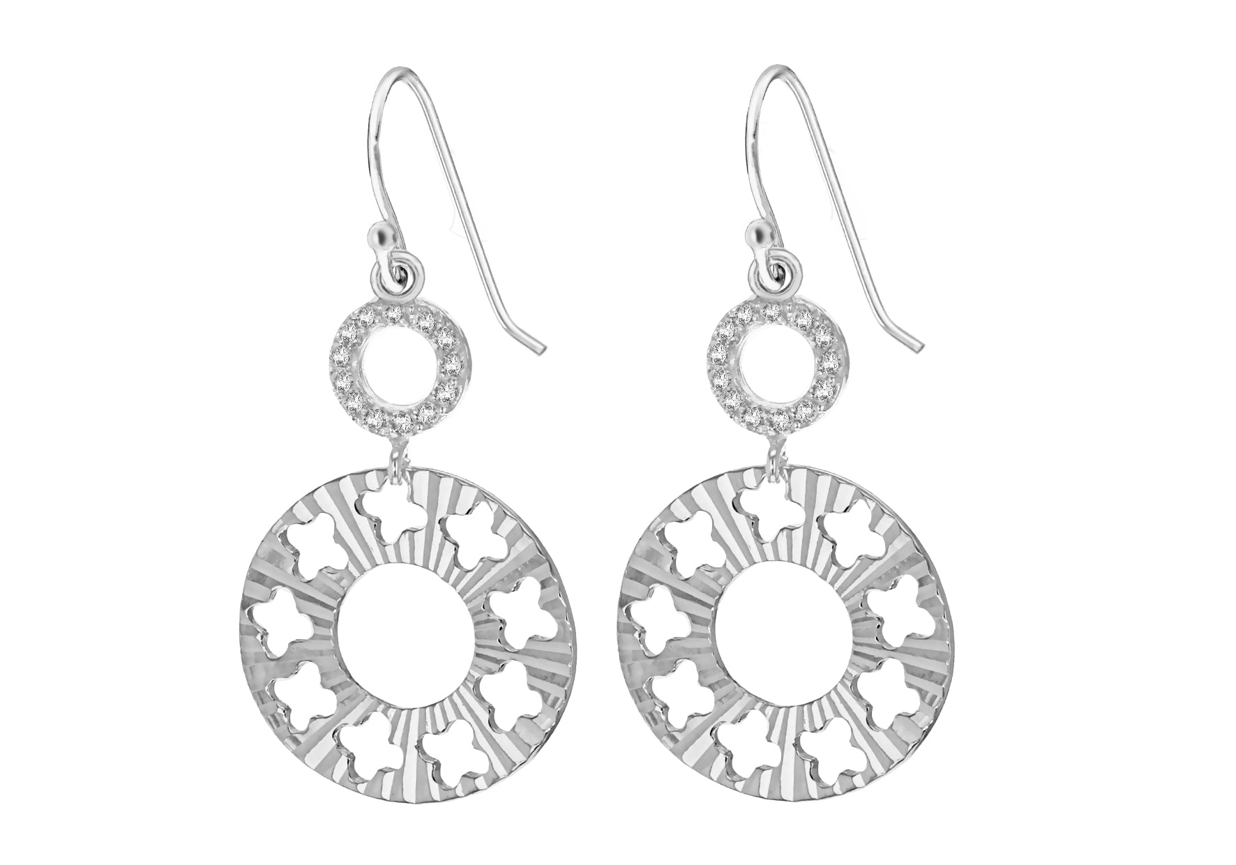 Sterling Silver Diamond Cut Zirconia Disc Drop Earrings