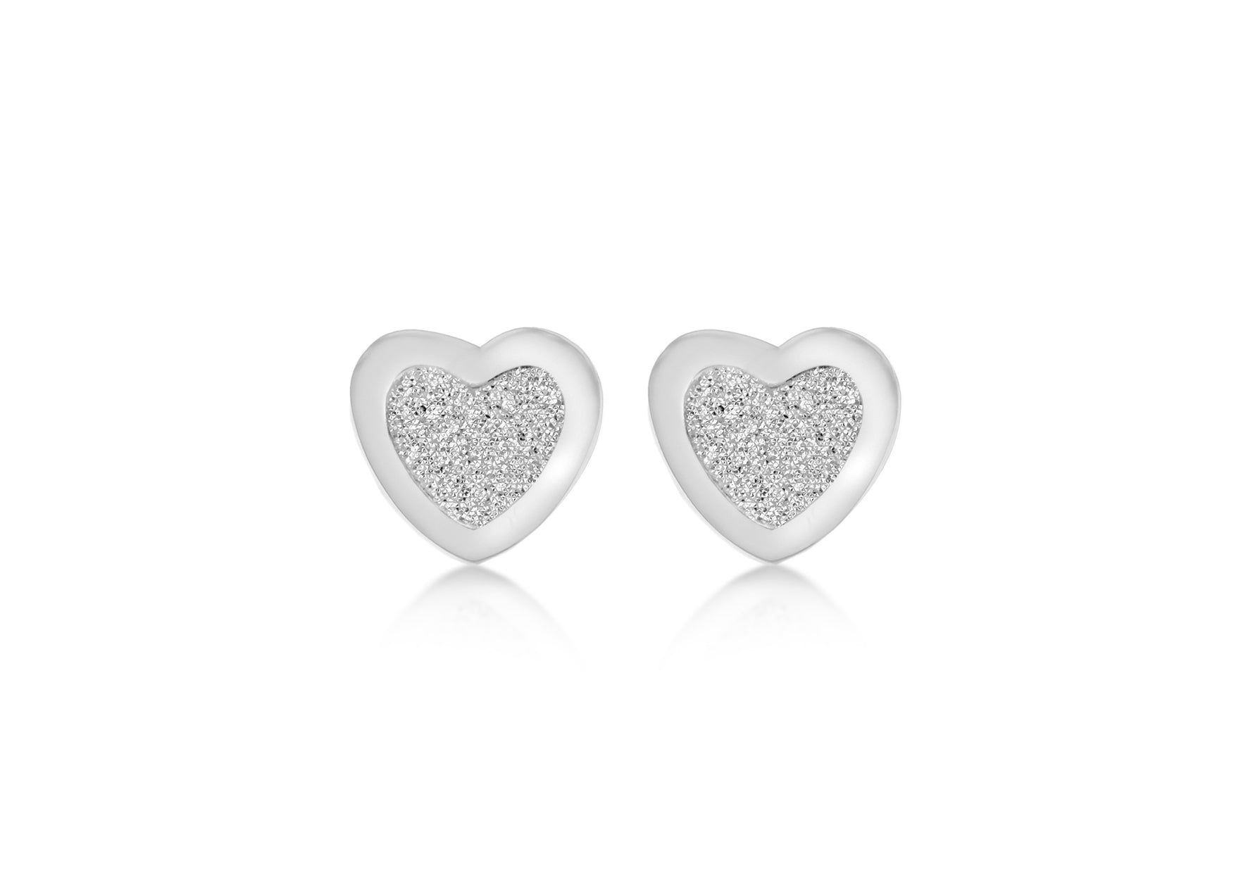 Sterling Silver 8mm x 7.5mm Heart Stardust Stud Earrings
