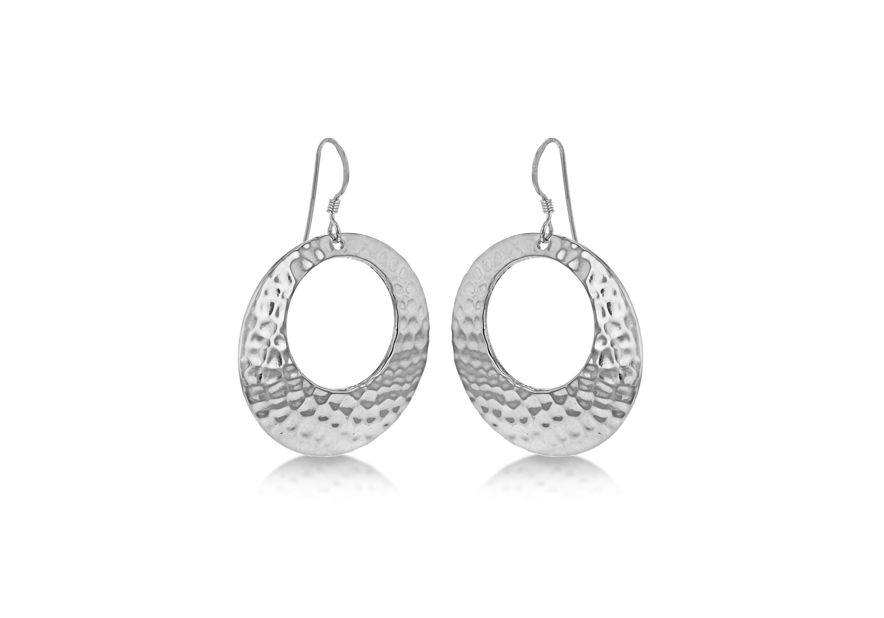 Sterling Silver Rhodium Cutout Hammered Drop Earrings