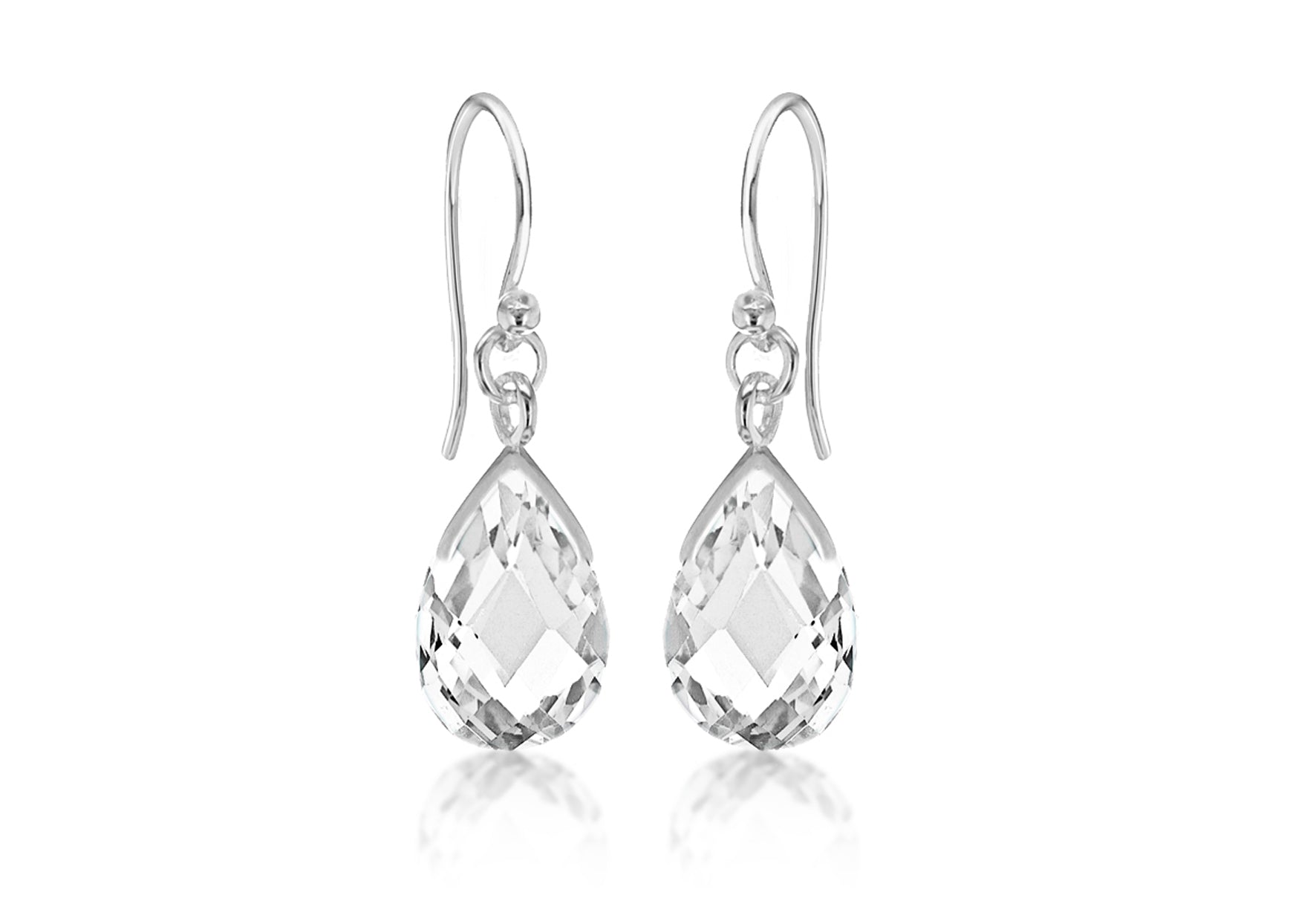 Sterling Silver White Zirconia Stone Set FacetedDropper Earrings