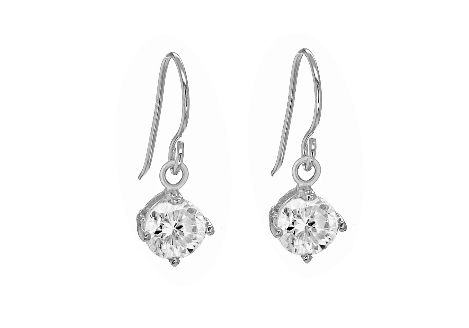 Sterling Silver 6mm Zirconia Drop Earrings