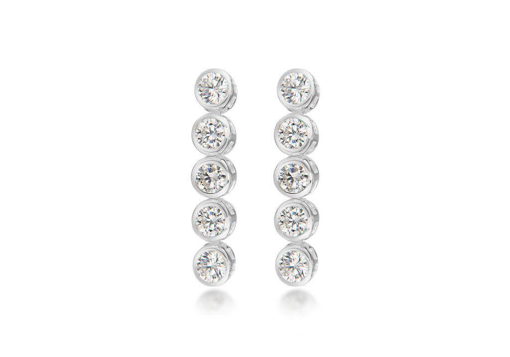 Sterling Silver 4mm Round Zirconia  Drop Stud Earrings