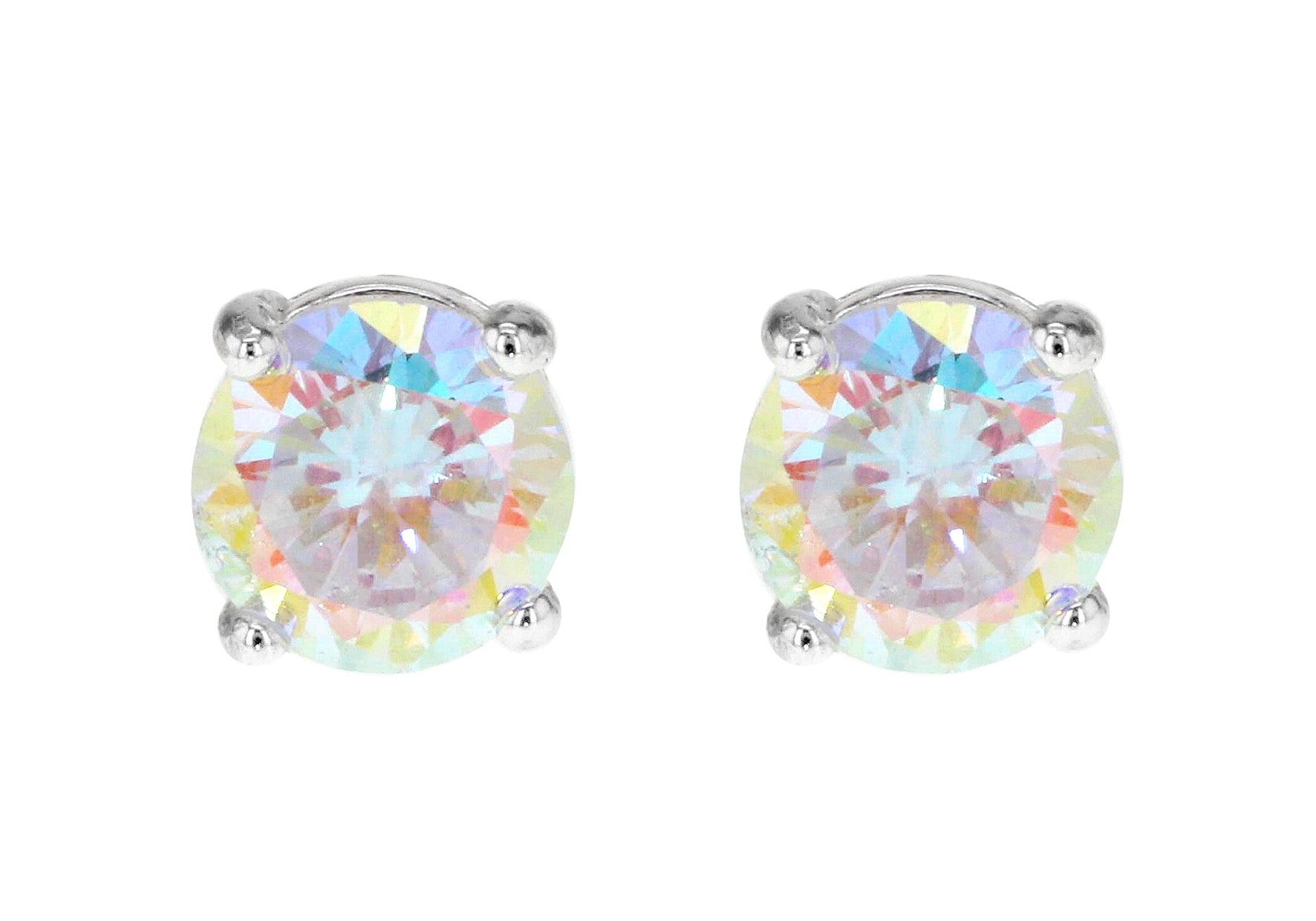Sterling Silver Aurora Borealis Zirconia 8mm Stud Earrings