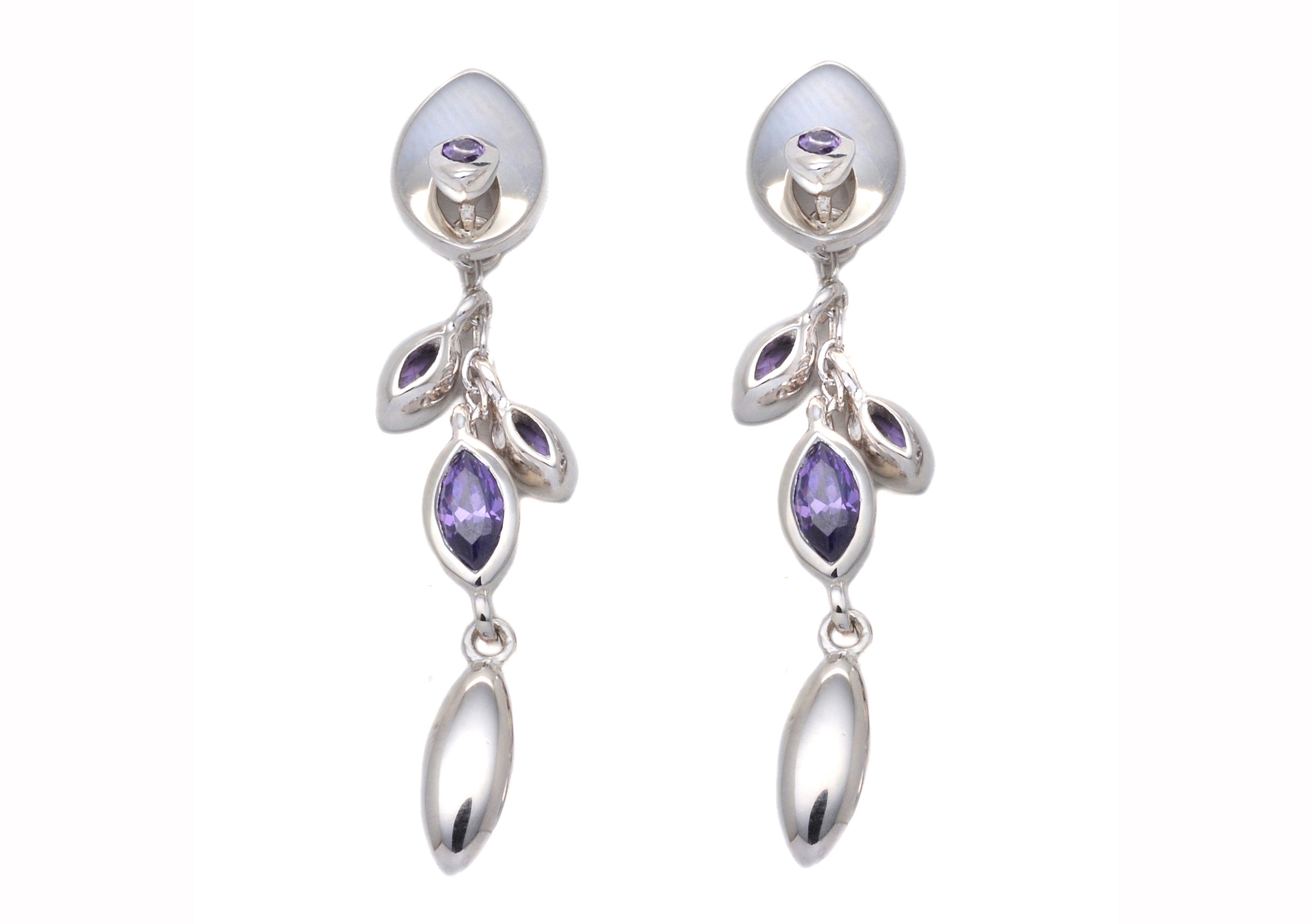 Sterling Silver Amethyst Zirconia Drop Earrings