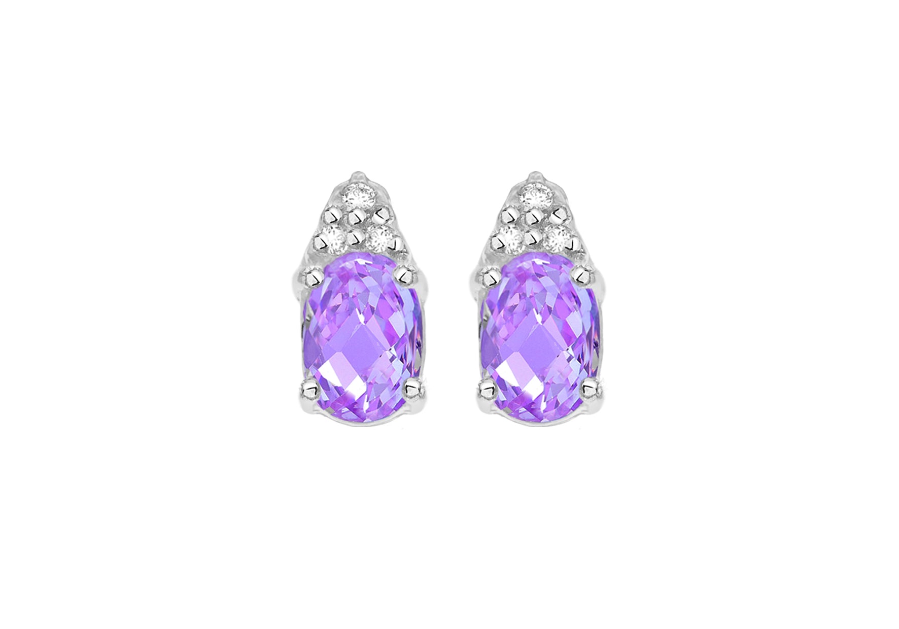 Sterling Silver White and Oval Lavender Zirconia Stone Set Earrings