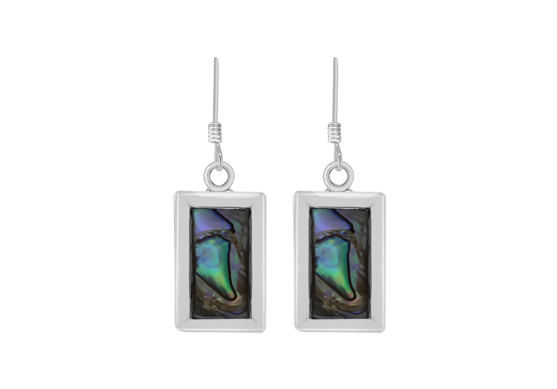 Sterling Silver Paua Shell Rectangle Drop Earrings