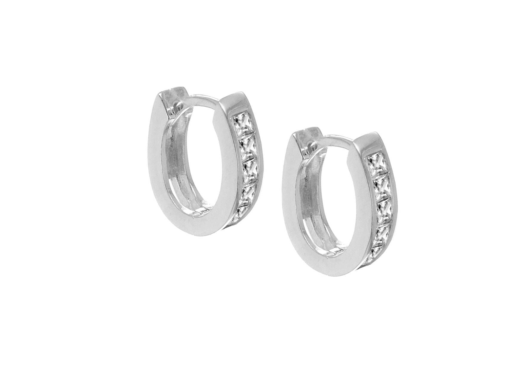 Sterling Silver Zirconia 11mm x 11.9mm Lever Bak Hoop Earrings