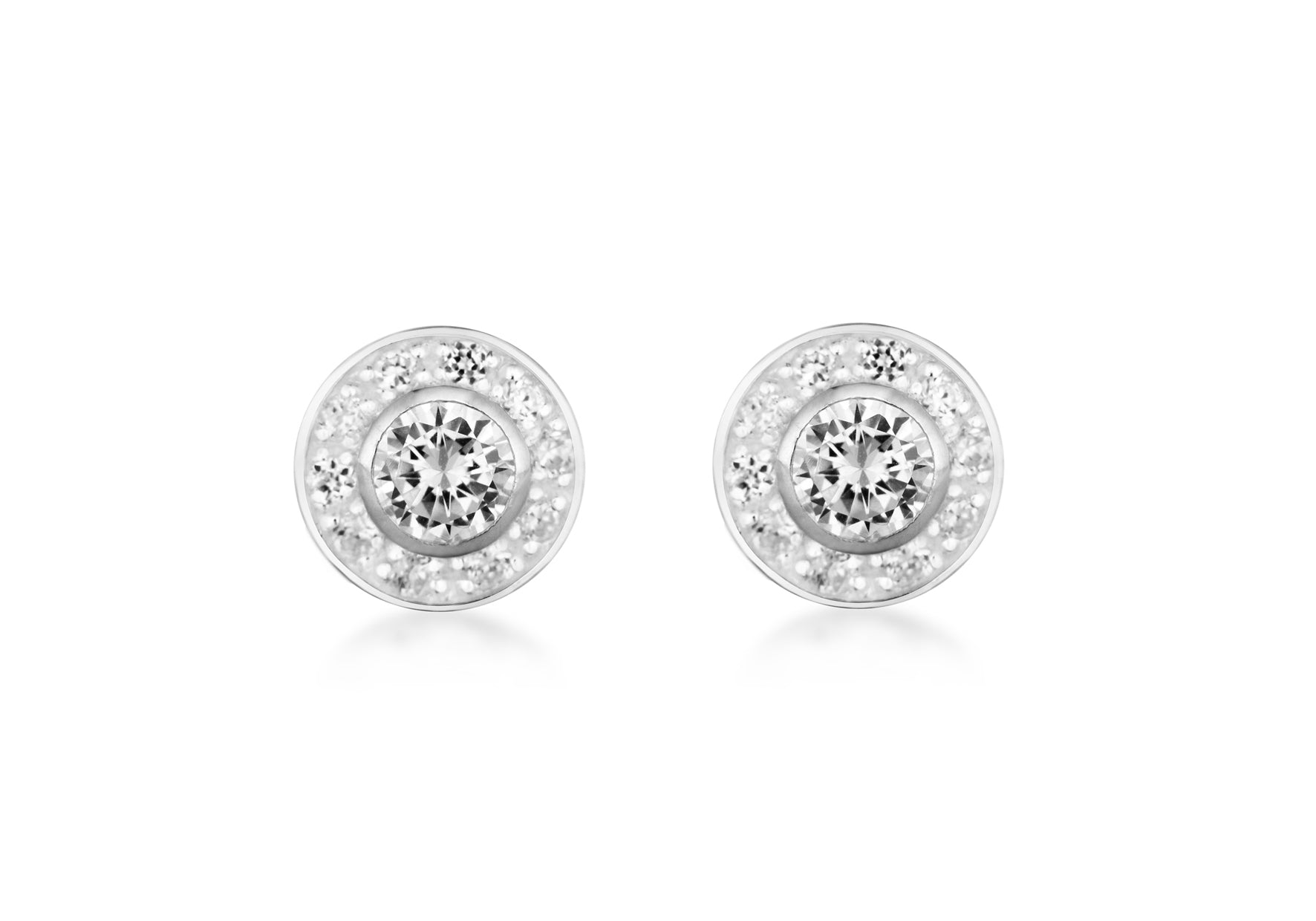 Sterling Silver 10mm Round Zirconia Cluster Stud Earrings