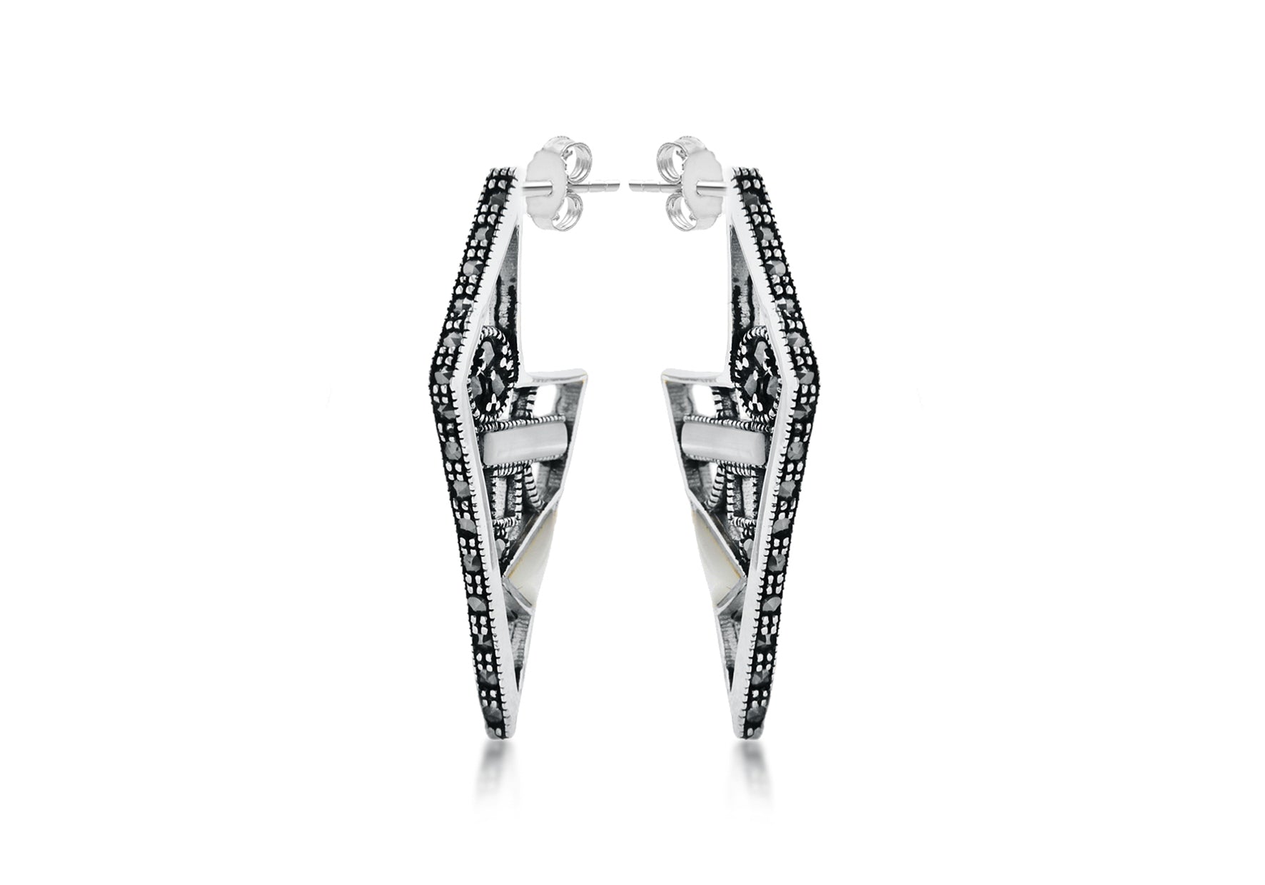 Sterling Silver Marcasite & Mother of Pearl Drop Earrings