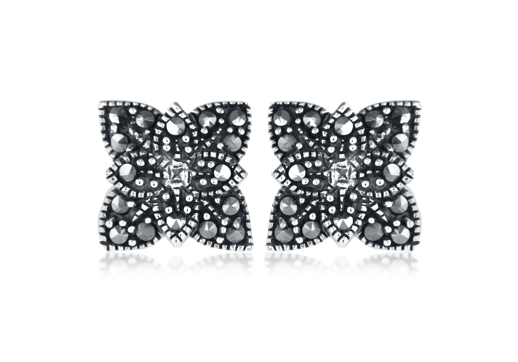 SILVER MARASITE Fancy STUD ER9