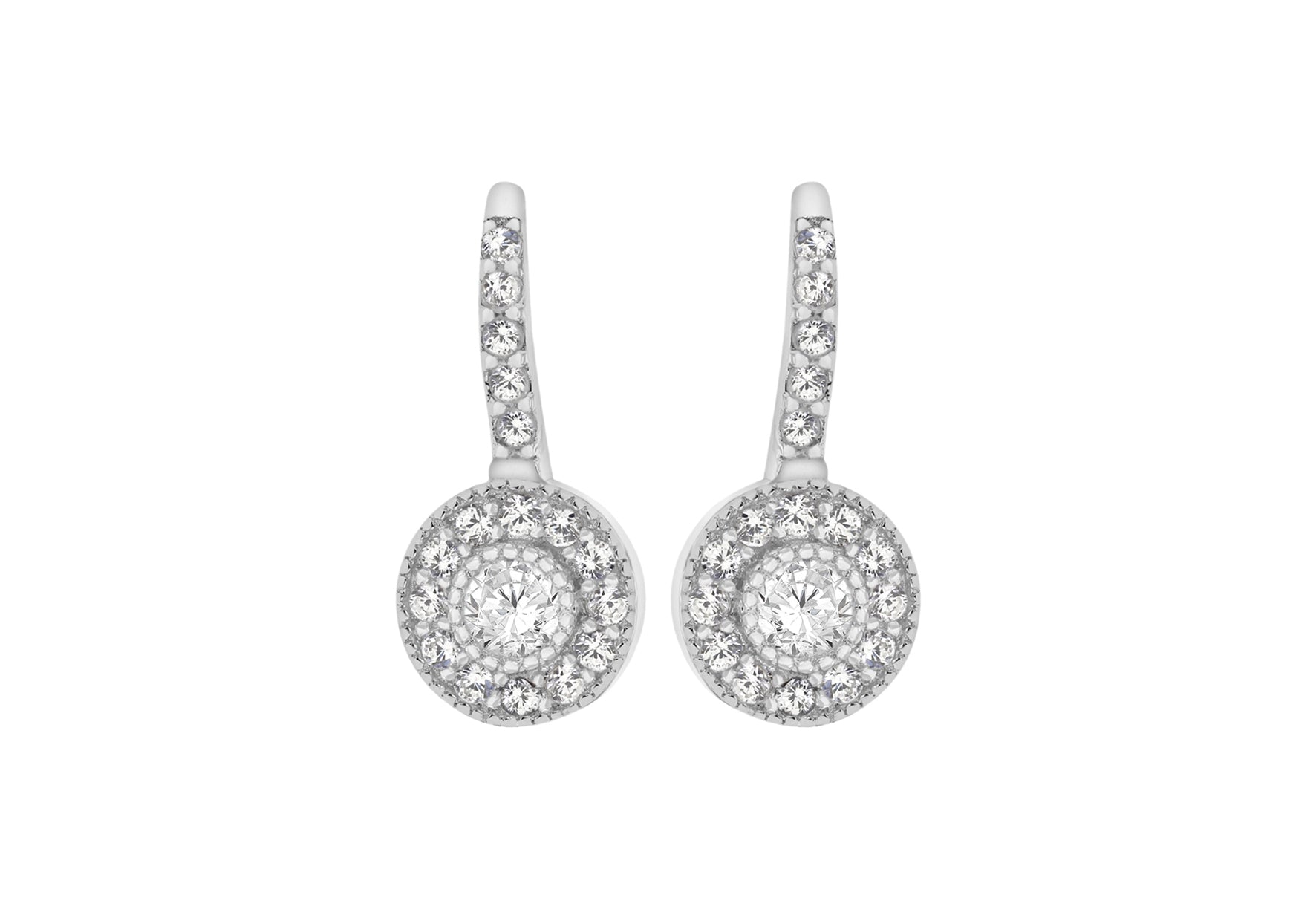 Sterling Silver Rhodium Plated Zirconia Lever Bak Earrings