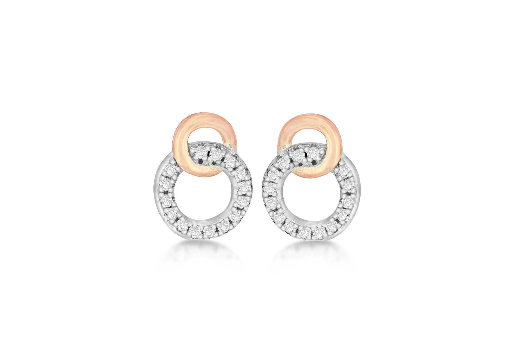 Sterling Silver 2-Tone Zirconia Set Double-Ring Stud Earrings