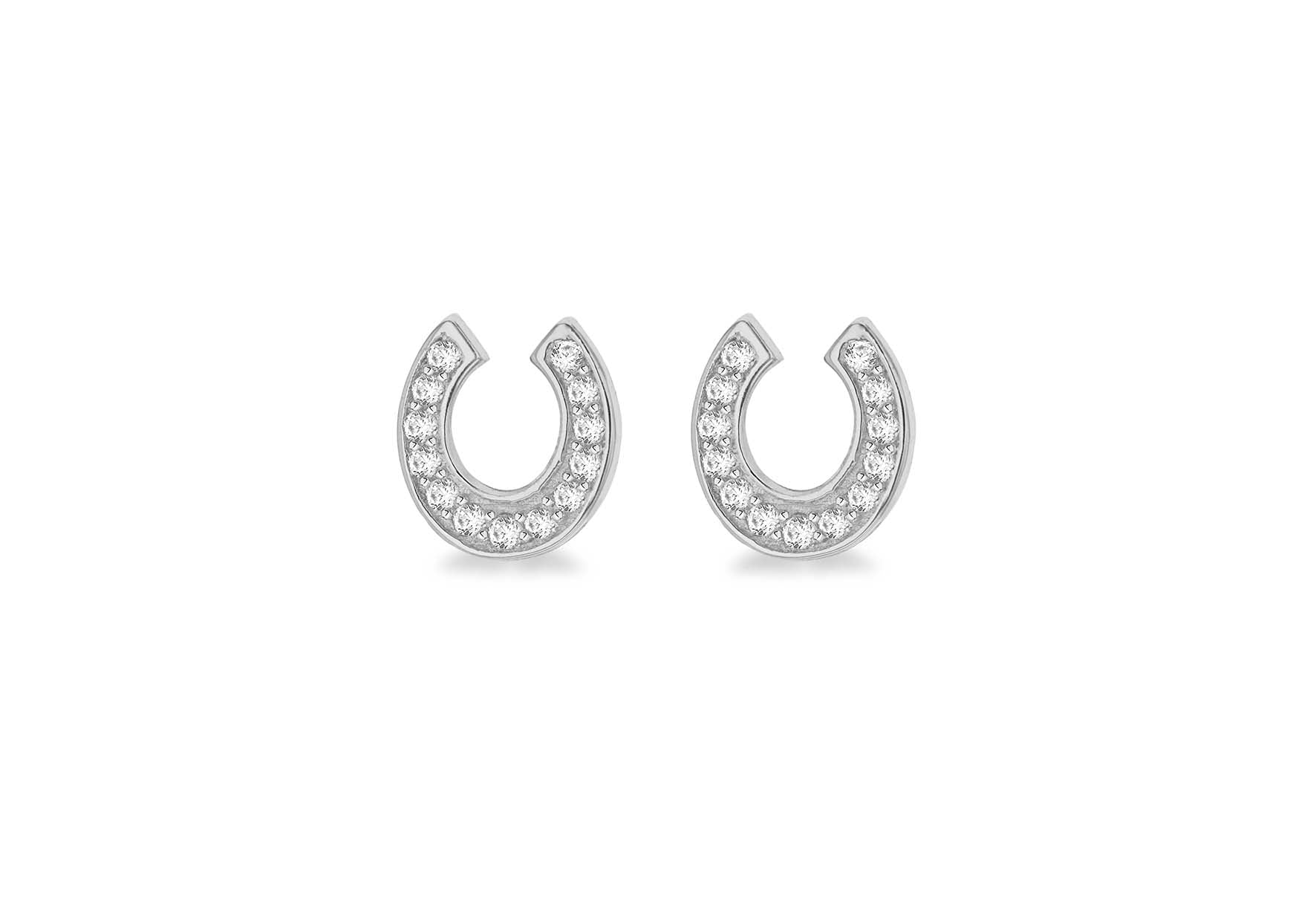 Sterling Silver Rhodium Plated Zirconia 7mm x 7.5mm Horseshoe Stud Earrings