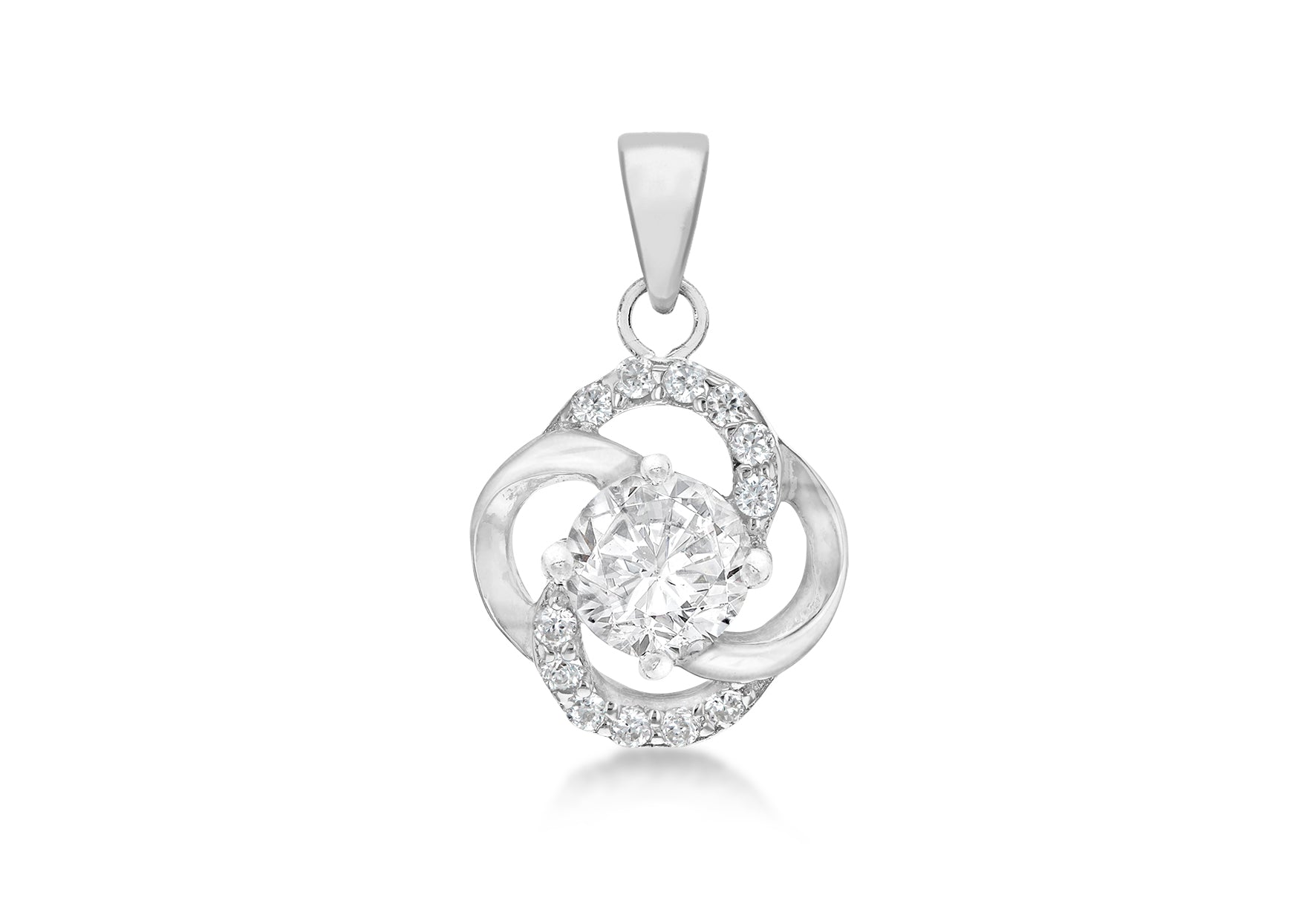 Sterling Silver Rhodium Plated Zirconia 13.4mm x 22.2mm Knot Pendant