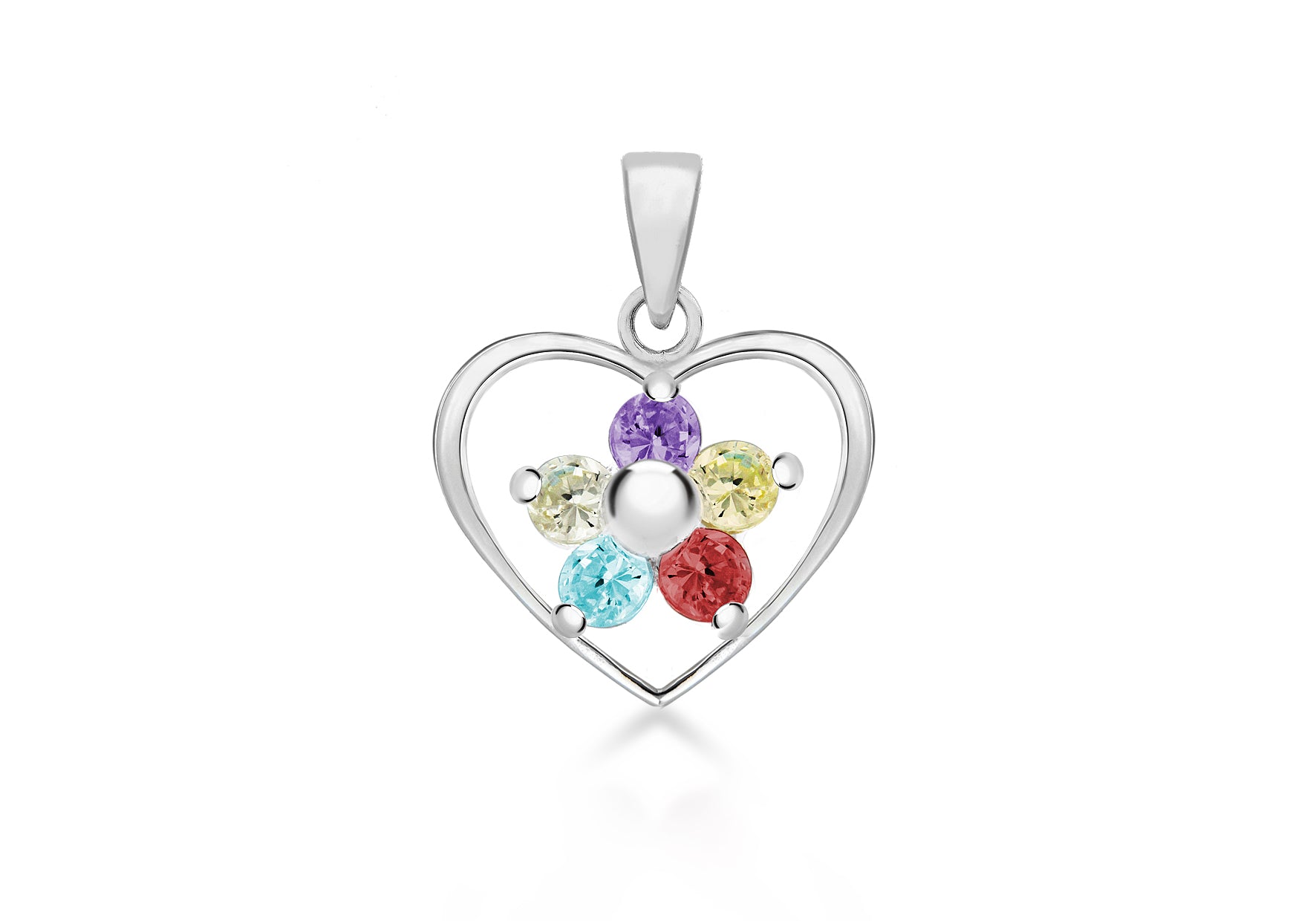 Sterling Silver MultiColoured Zirconia Stones Heart Pendant