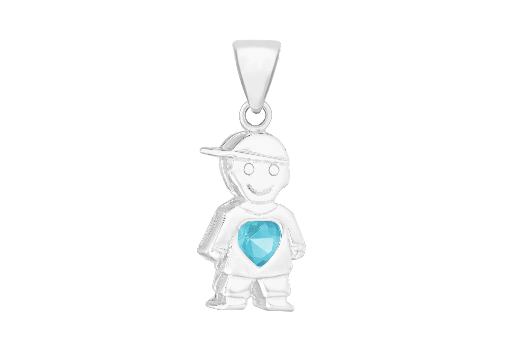 Sterling Silver Blue Zirconia Heart Boy Pendant