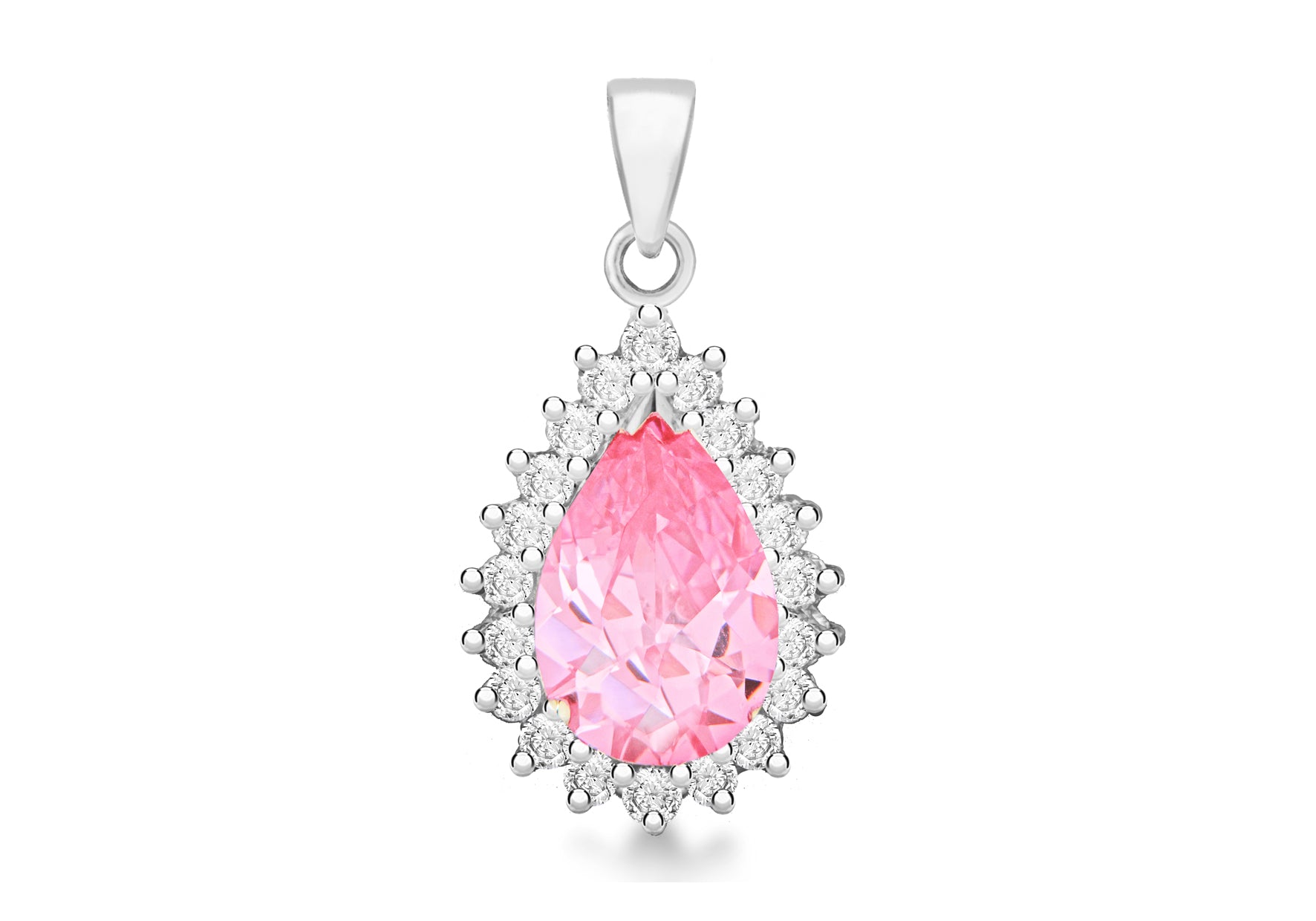 Sterling Silver Pink & White Zirconia Stone Set Cluster Teardrop Pendant