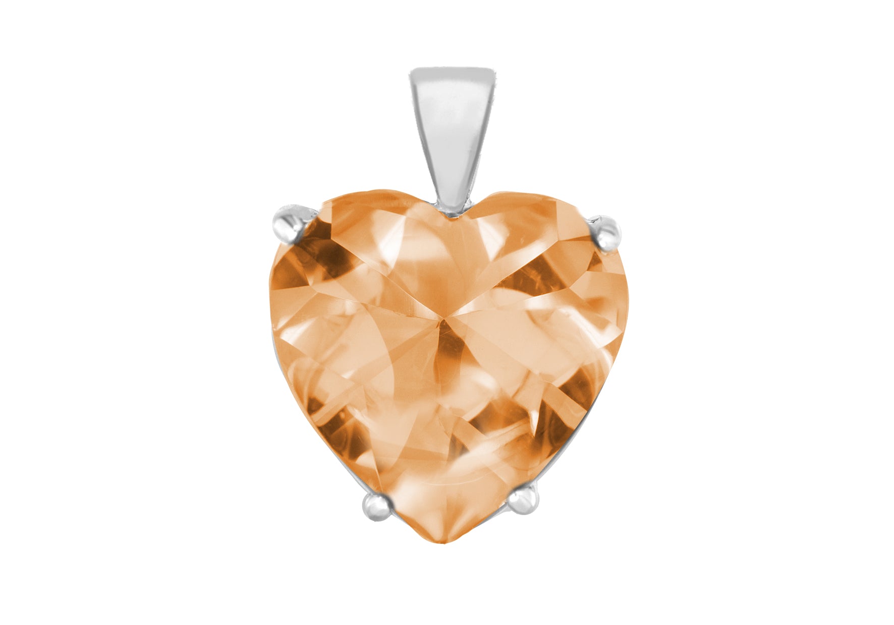 Sterling Silver Large Orange Zirconia Heart Pendant