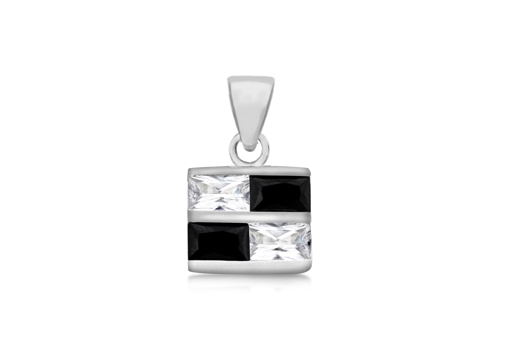Sterling Silver Black and White Zirconia Retangle Pendant