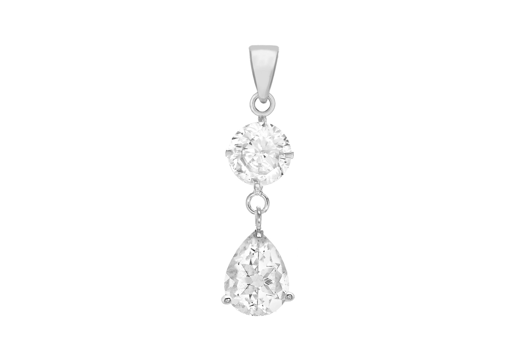 Sterling Silver Round and Pear Zirconia 8.4mm x 34.3mm Drop Pendant