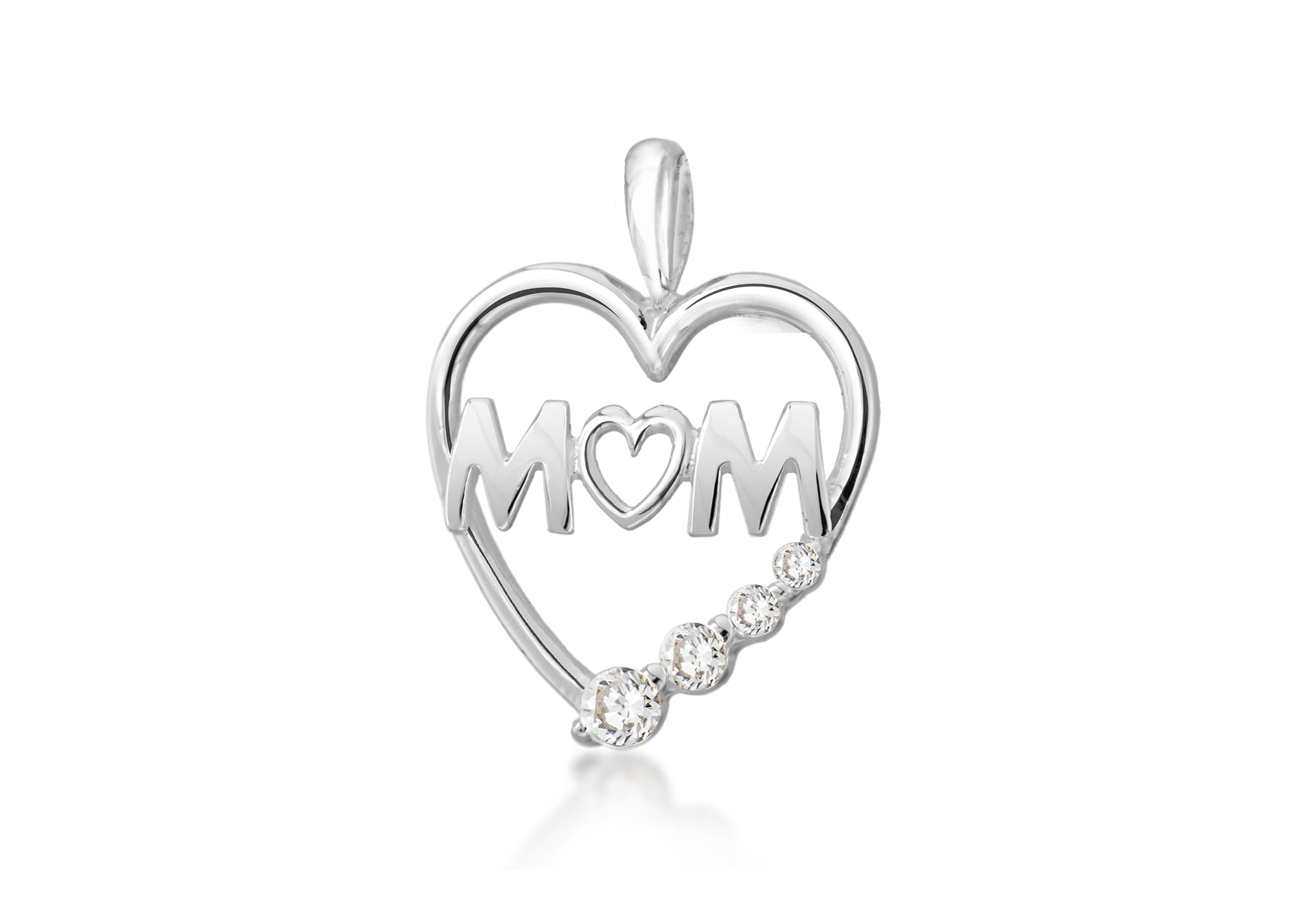 Sterling Silver Zirconia 18mm x 24mm 'Mum' Heart Pendant
