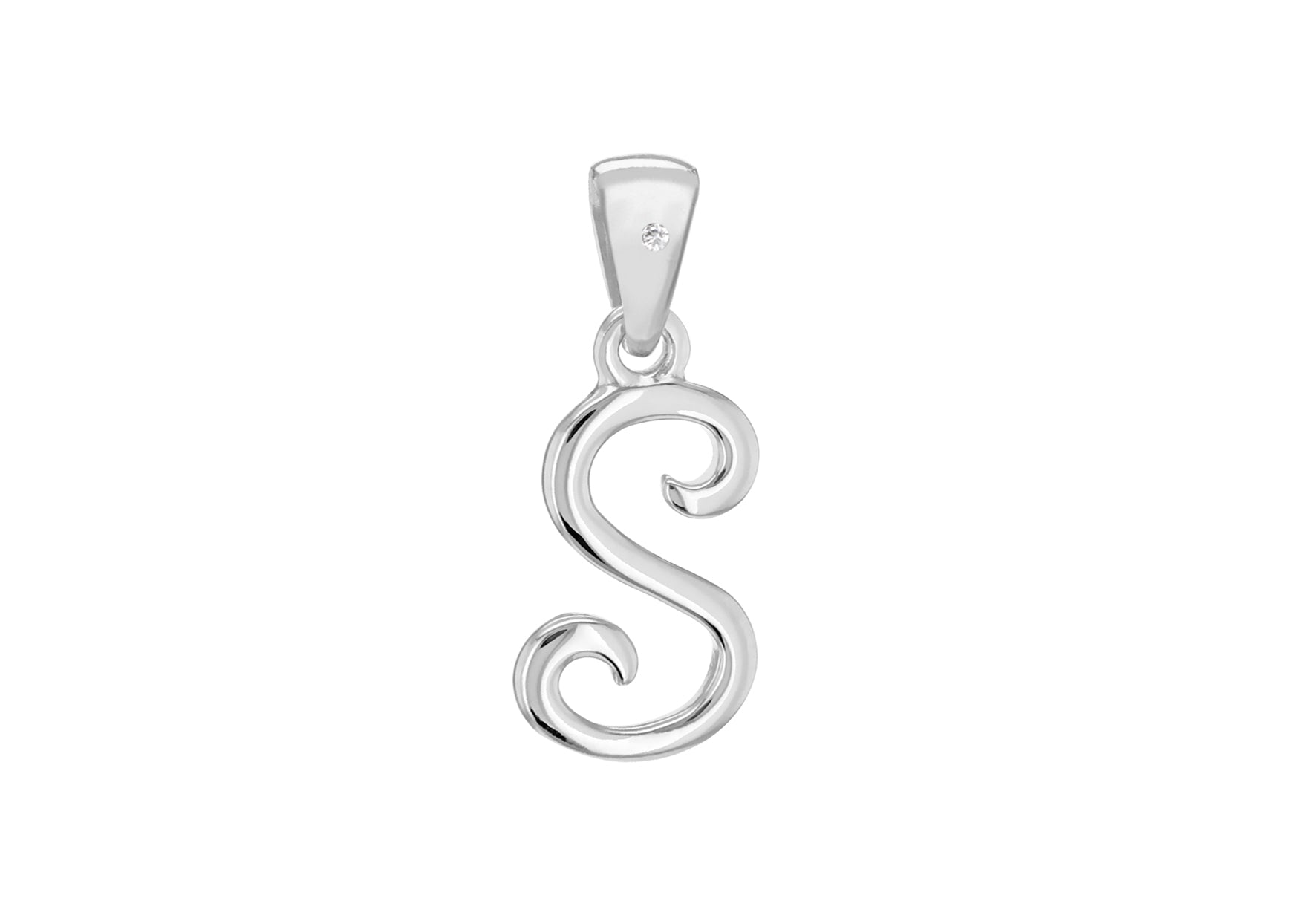 Sterling Silver Rhodium Plated 0.005t Diamond 'S' Initial Pendant