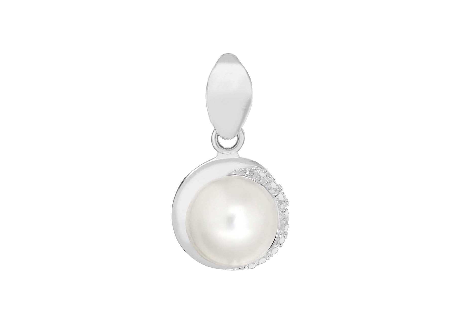 SILVER PLAIN/Zirconia & PEARL Pendant