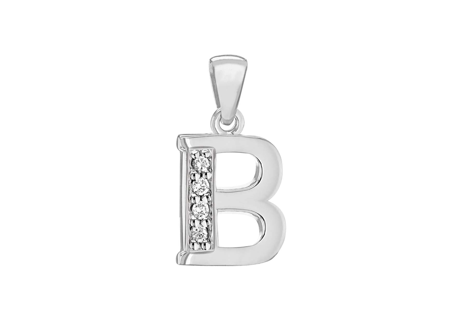 Sterling Silver Zirconia 9mm x 18.6mm 'B' Initial Pendant