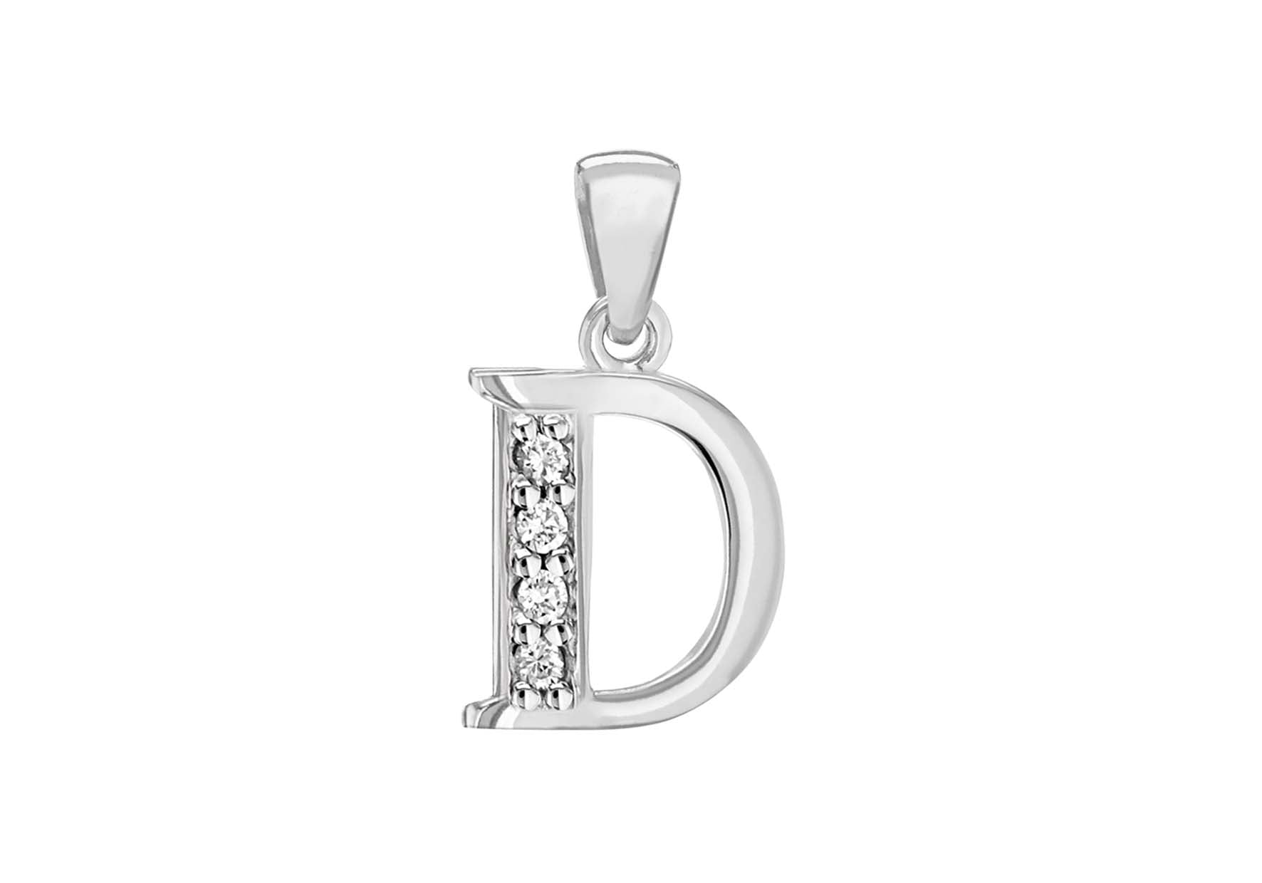 Sterling Silver Zirconia 9.9mm x 18mm 'D' Initial Pendant