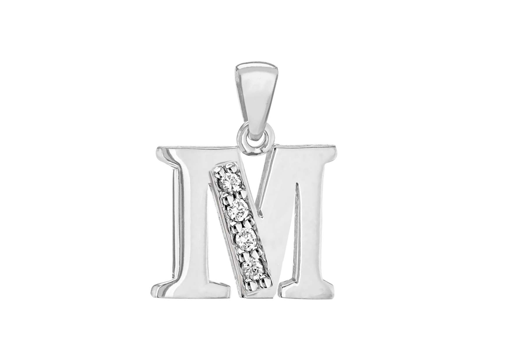 Sterling Silver Zirconia 10.3mm x 18mm 'M' Initial Pendant
