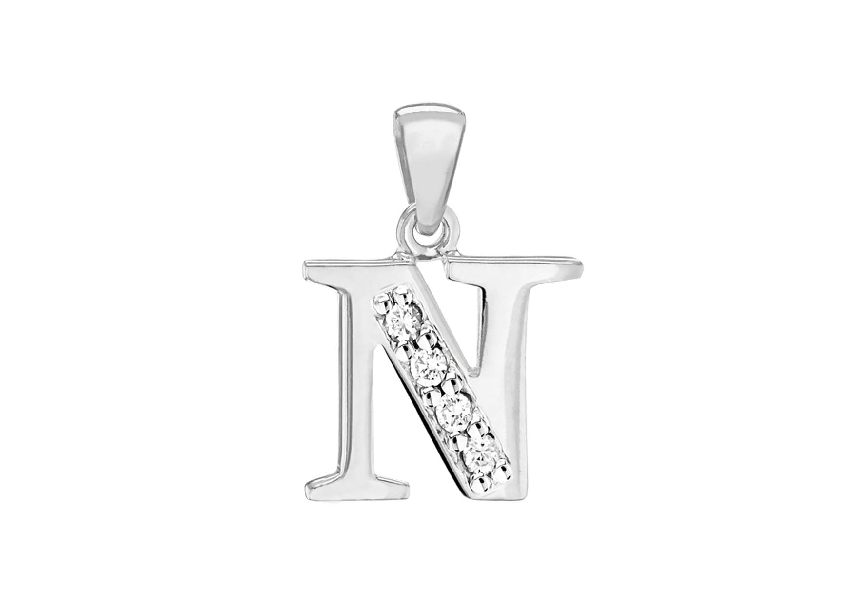 Sterling Silver Zirconia 10.5mm x 19mm 'N' Initial Pendant