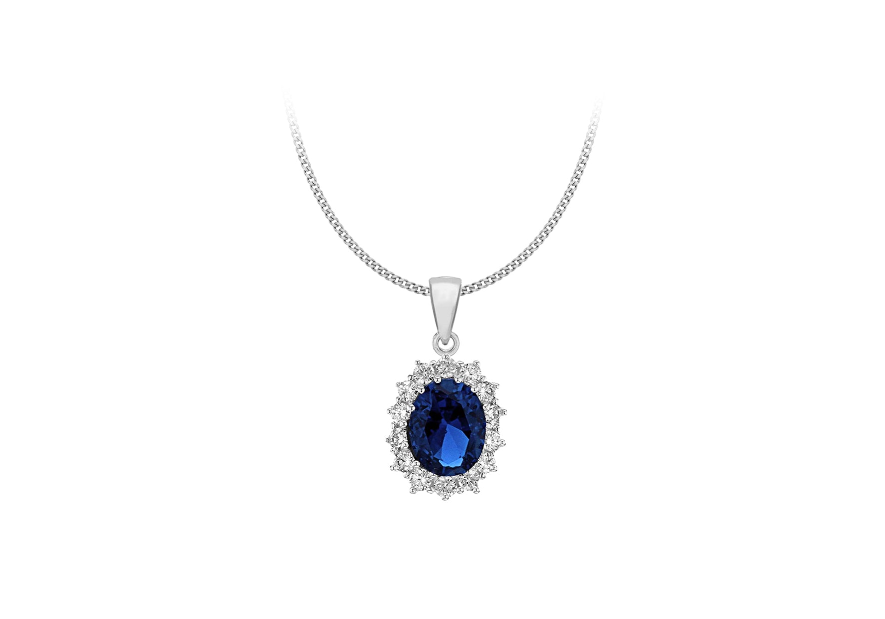 Sterling Silver Blue and White Zirconia 11.5mm x 20.5mm Pendant