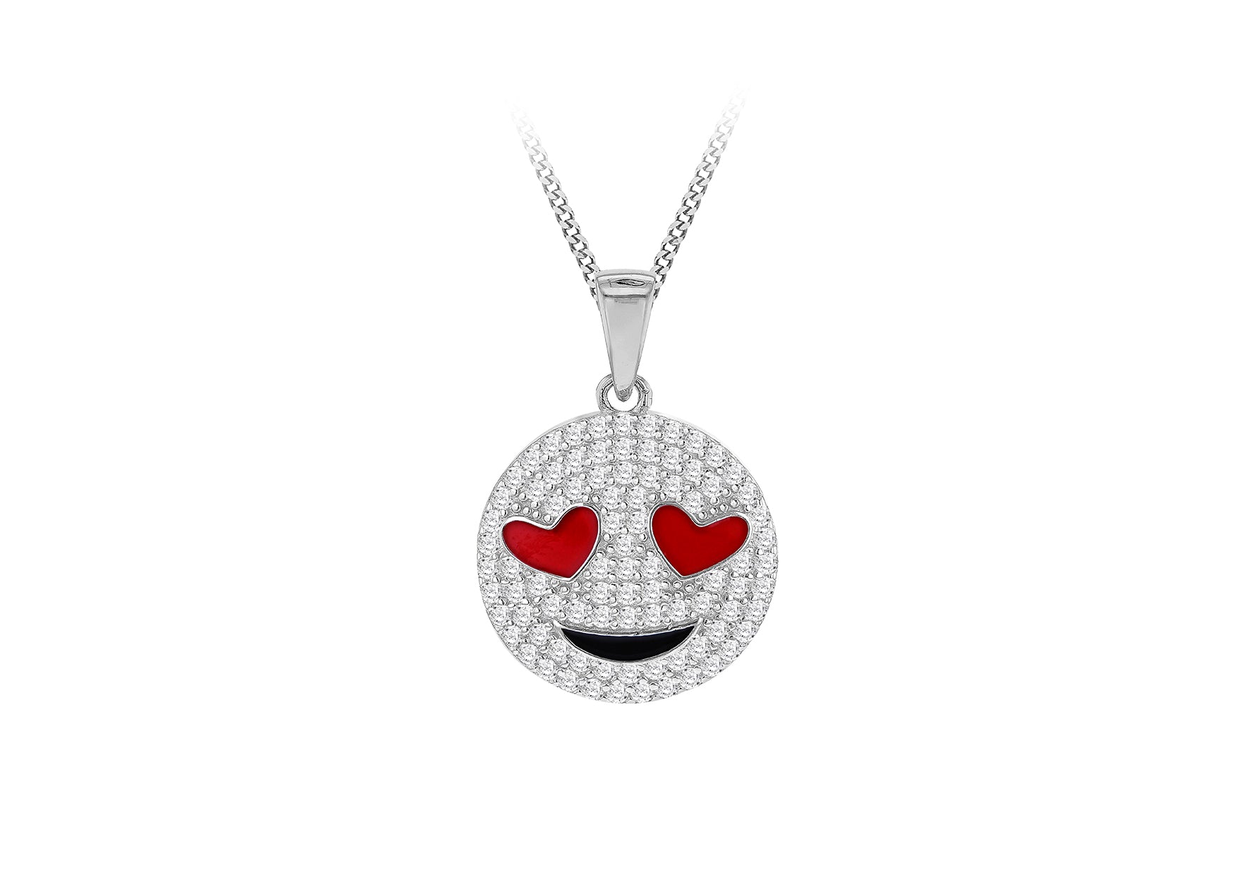 Sterling Silver White Zirconia Laughing Smiley Pendant