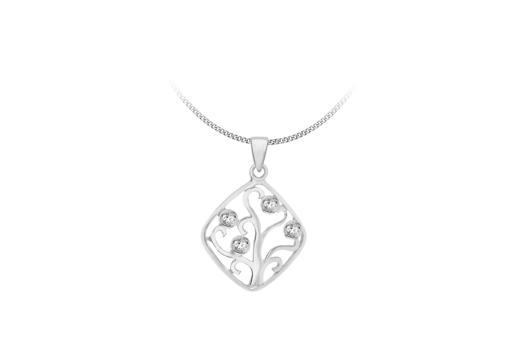 Sterling Silver Zirconia 22.4mm x 30.7mm 'Tree of Life' Pendant