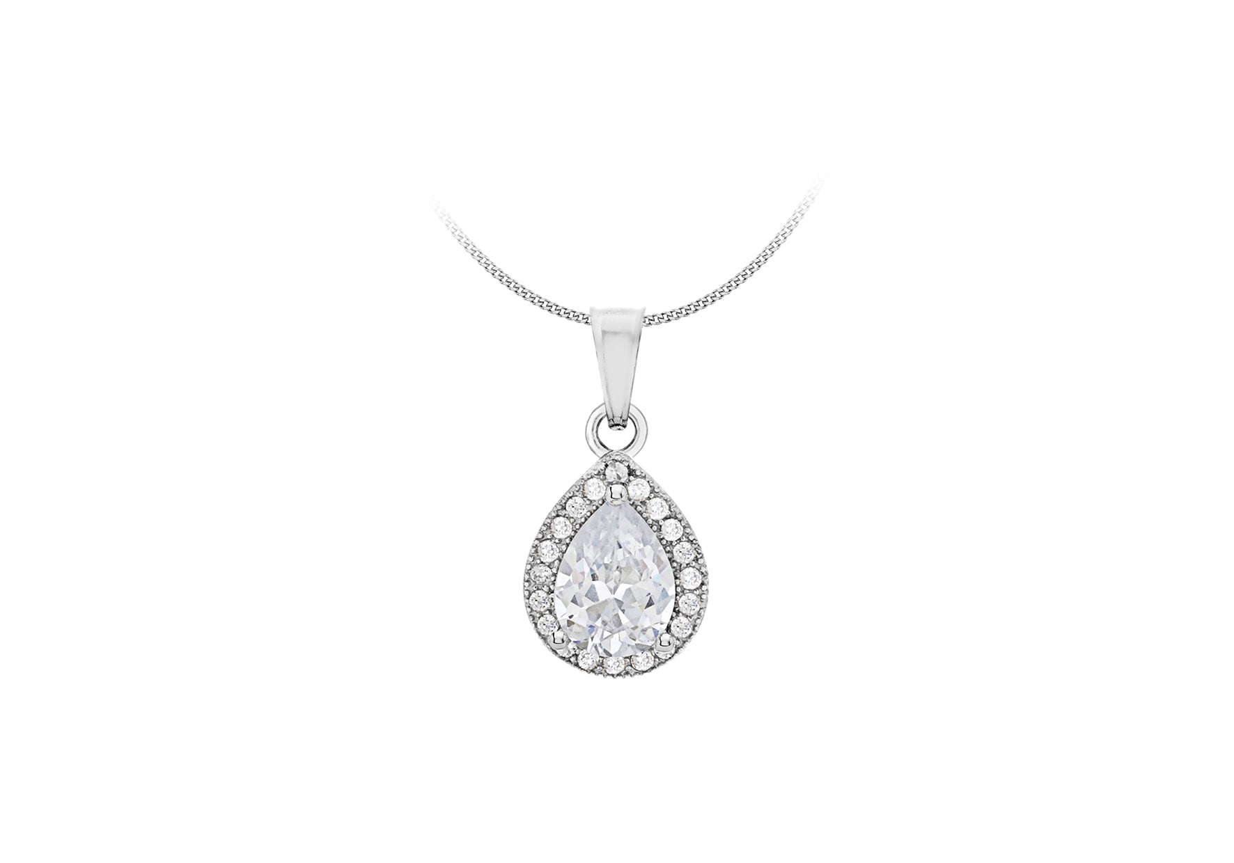 Sterling Silver Zirconia Stone Set Teardrop Pendant