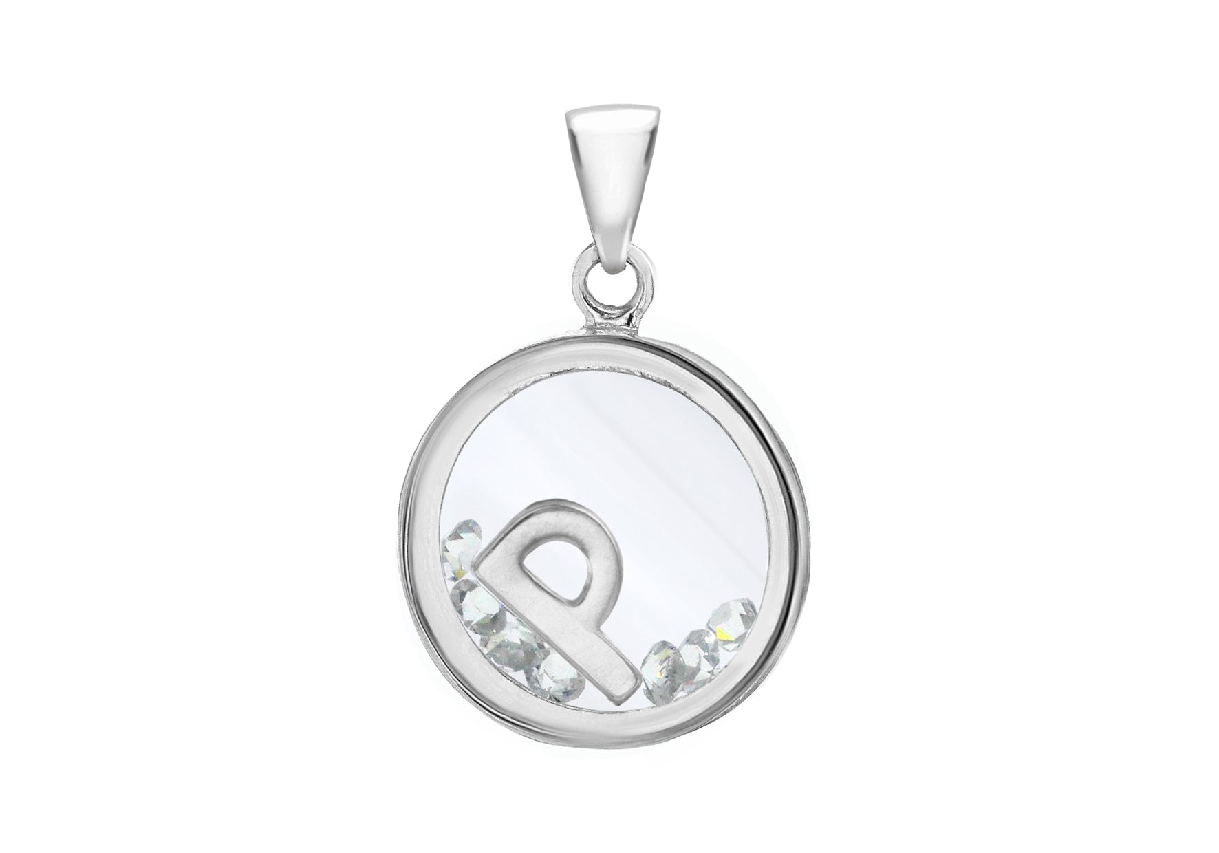 Sterling Silver Zirconia Initial 'P' Floating Case Pendant