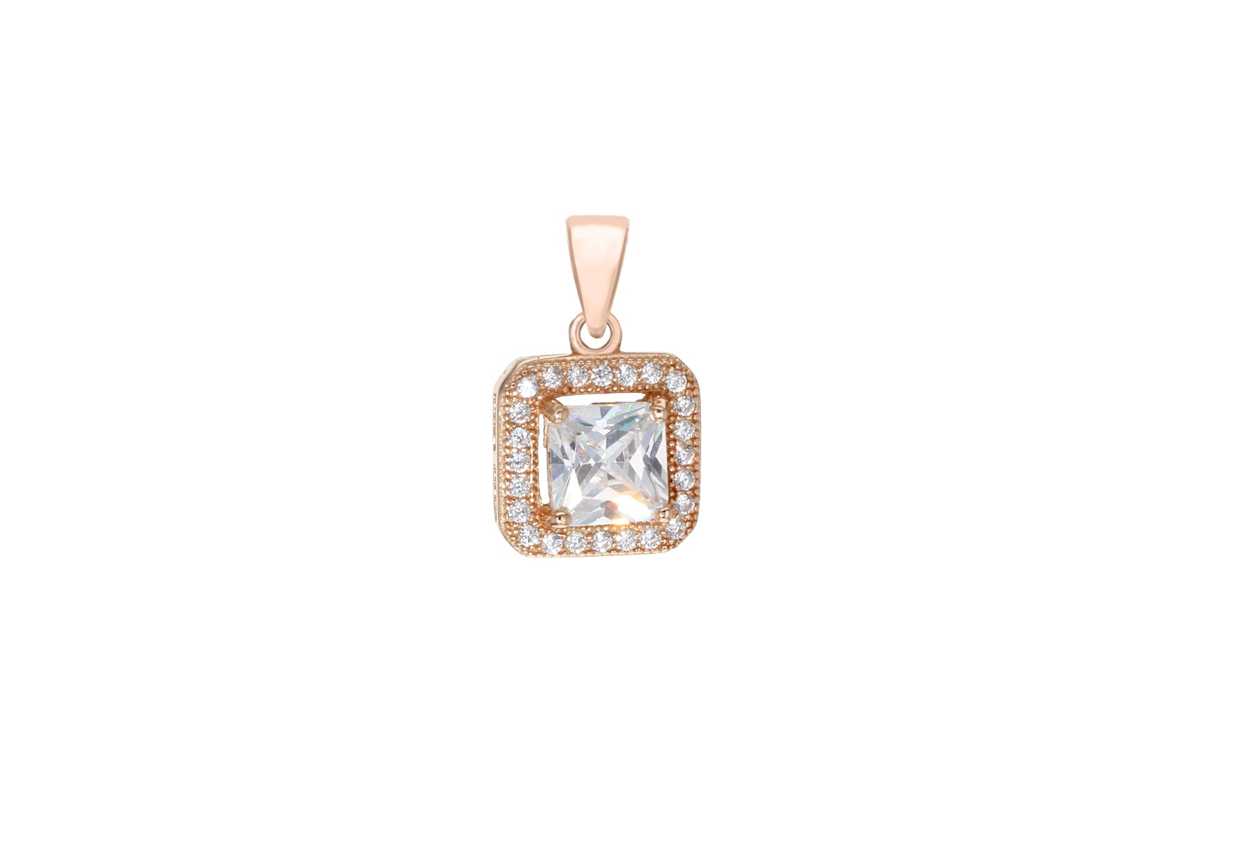 Sterling Silver Rose Gold Plated Zirconia Square Pendant