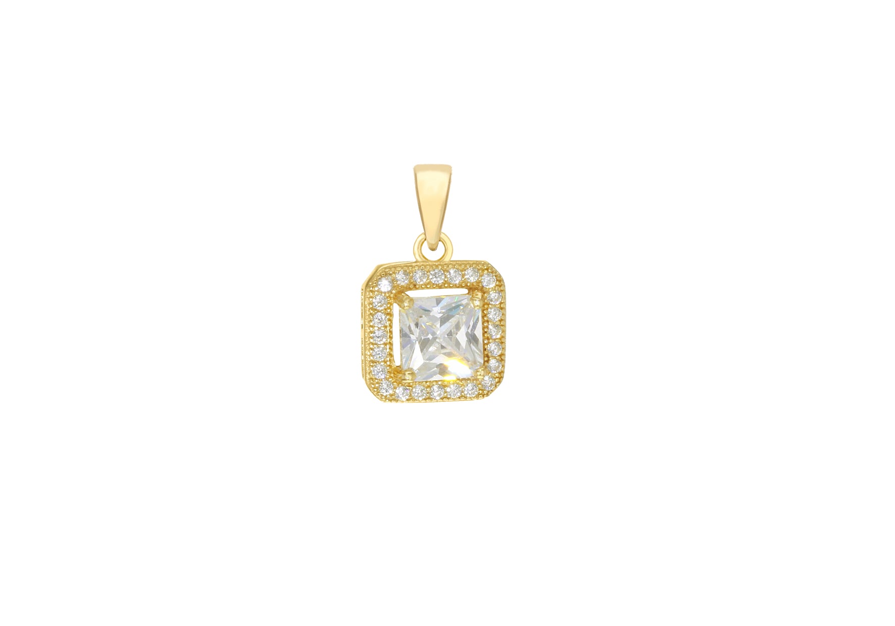 Sterling Silver Yellow Gold Plated Zirconia Square Pendant
